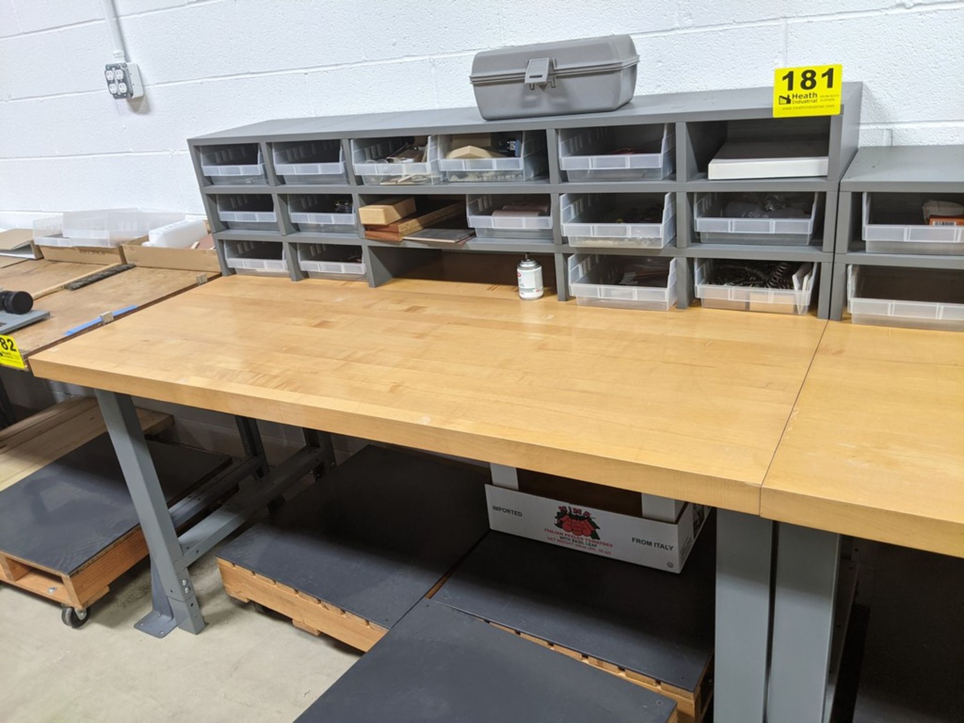 60" X 34" X 34" H MAPLE TOP STEEL FRAME WORK BENCH WITH DRAWERS