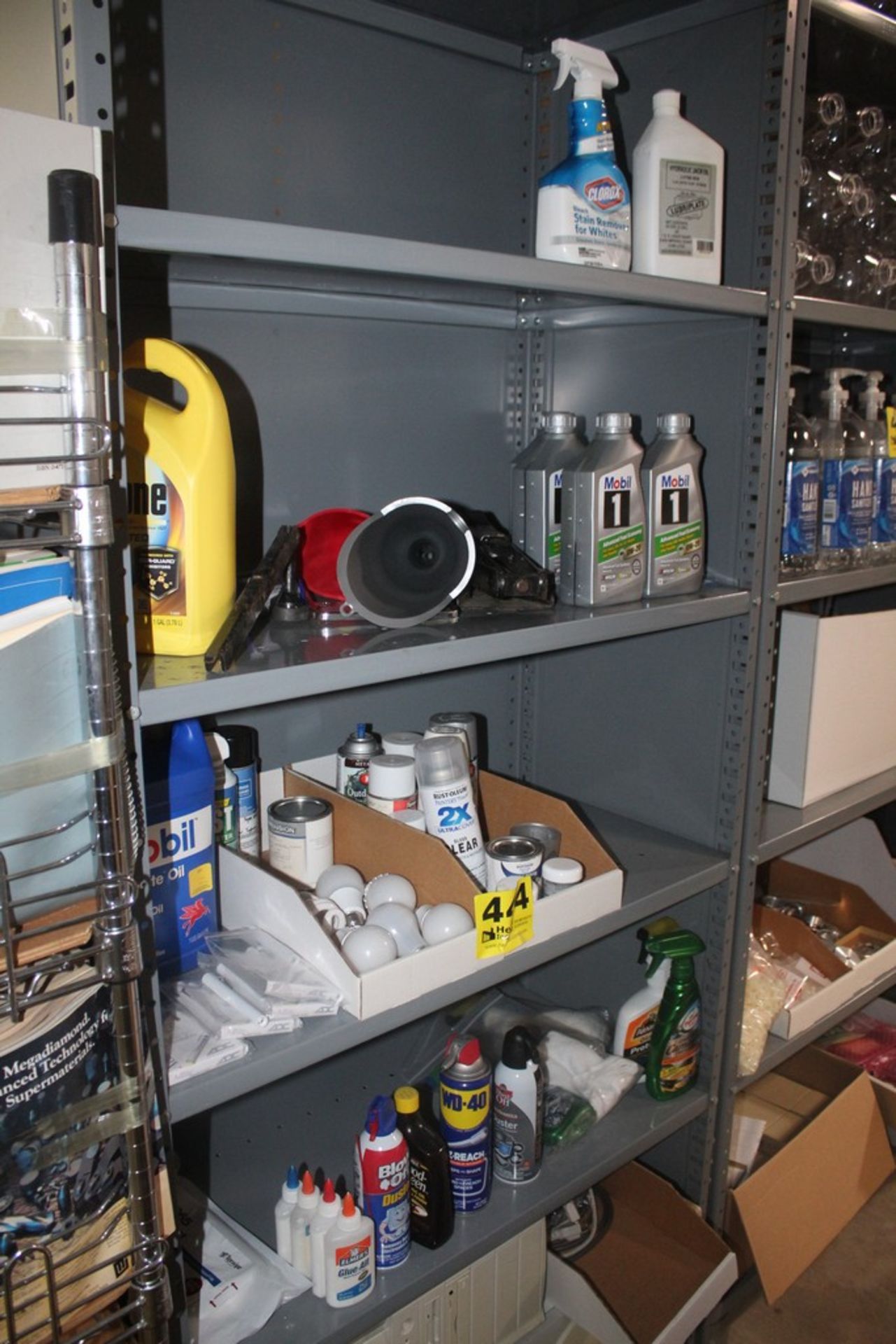 ASSORTED LUBRICANTS, CLEANING SUPPLIES, AUTOMOTIVE TOOLS, ETC.