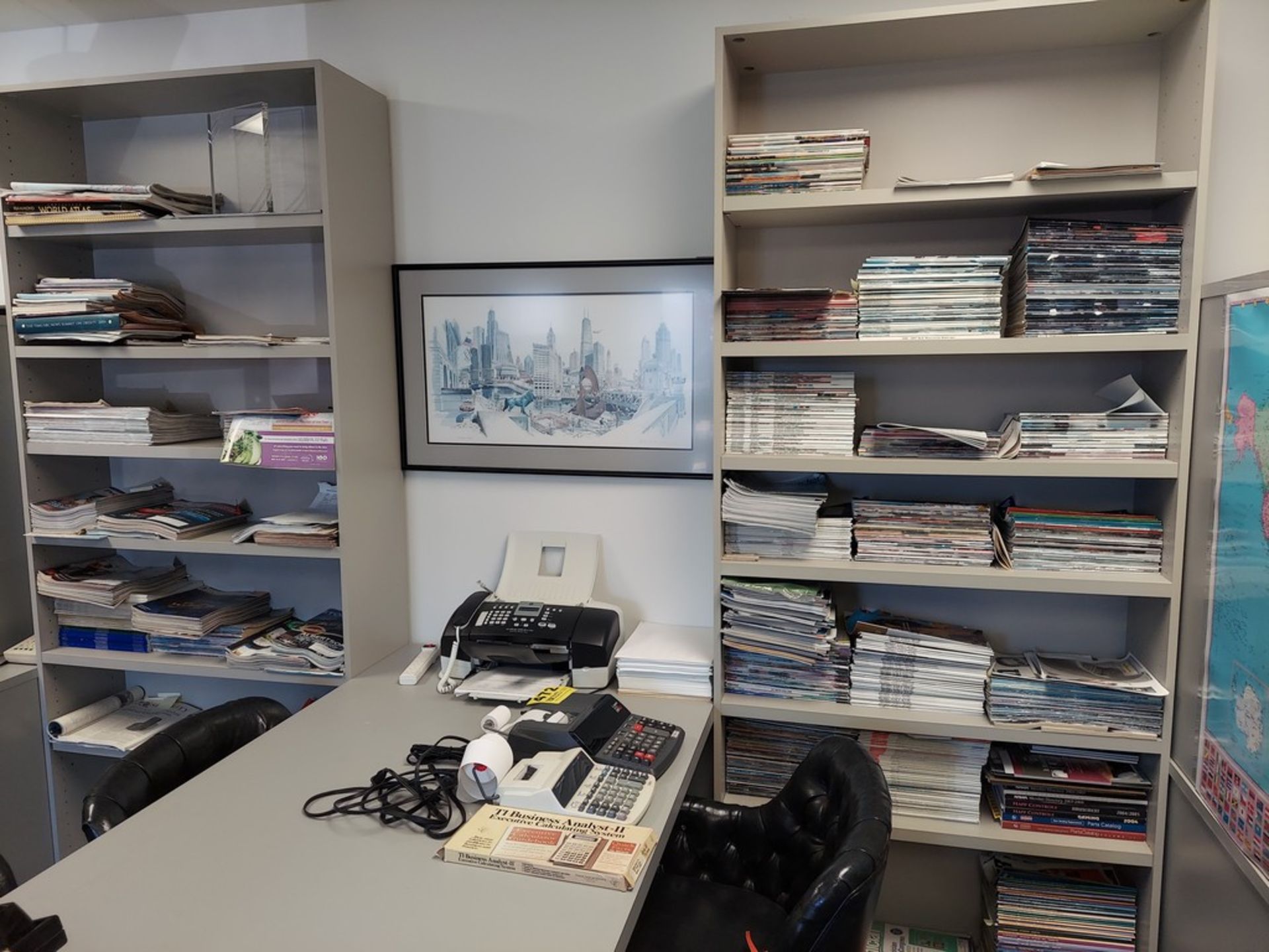 CONFERENCE TABLE, 90" X 35" X 30" WITH (4) LEATHER ARM CHAIRS AND TWO BOOKCASES - Image 3 of 3