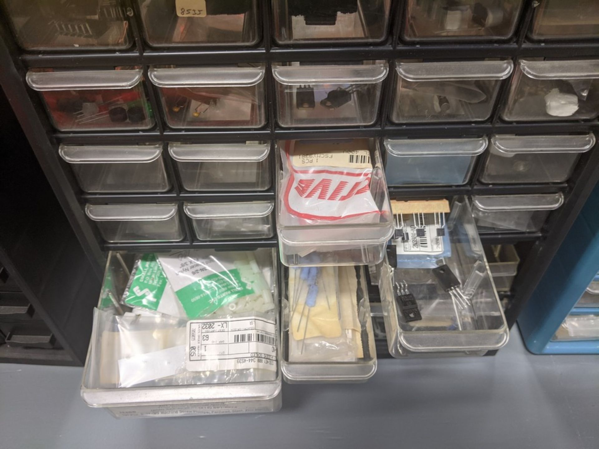 28 DRAWER SMALL PARTS CABINET WITH CONTENTS (IC'S, FUSES, LIGHTS, ETC) - Image 2 of 2