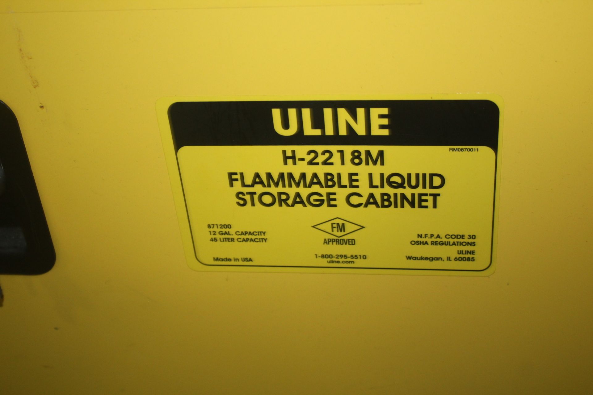 ULINE FLAMMABLE LIQUID STORAGE CABINET, 23" X 18" X 35" WITH CONTENTS (AEROSOLS, CLEANERS, ETC.) - Image 2 of 3