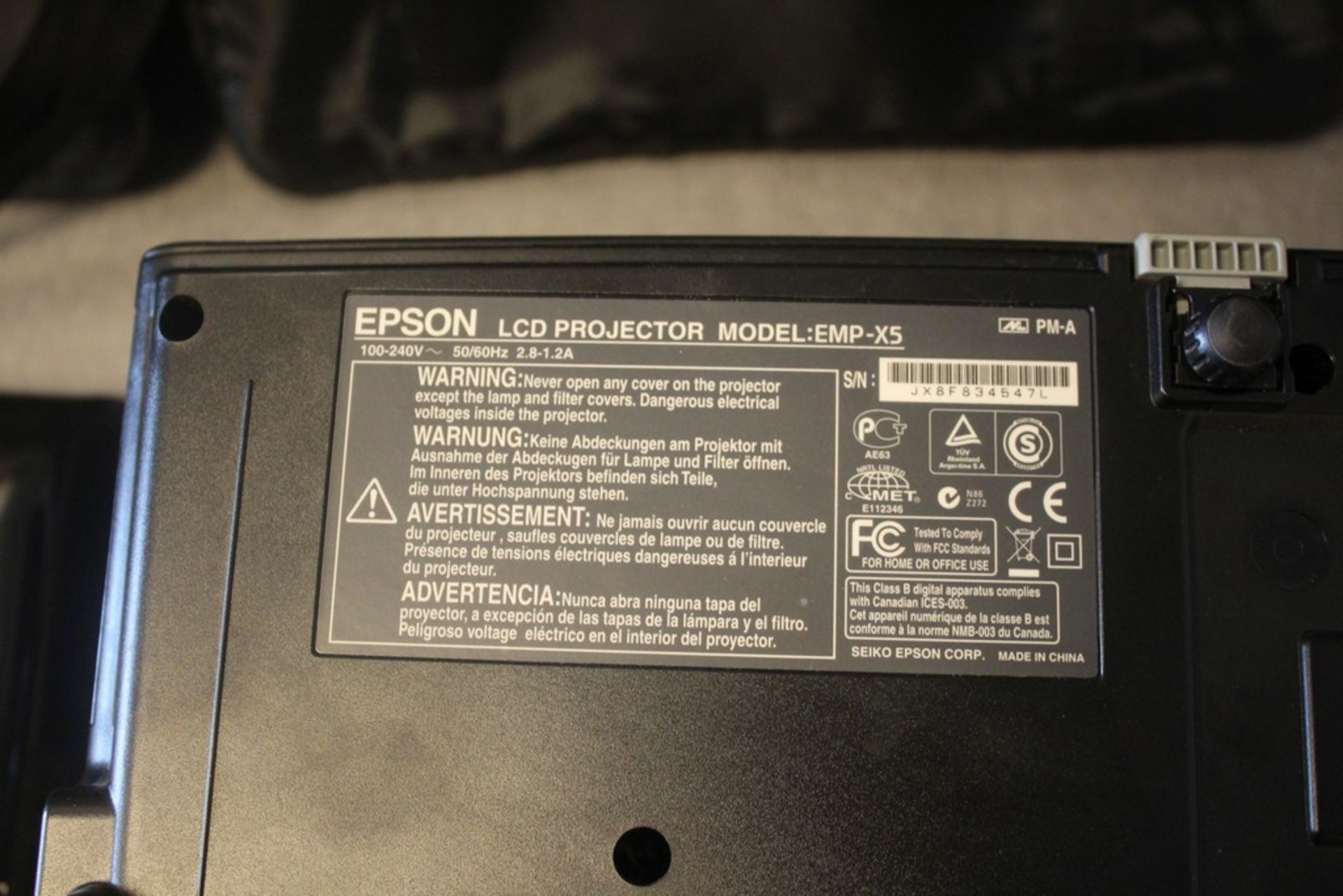 EPSON LCD PROJECTOR, MODEL EMP-X5, POWER LITE 77C - Image 2 of 2