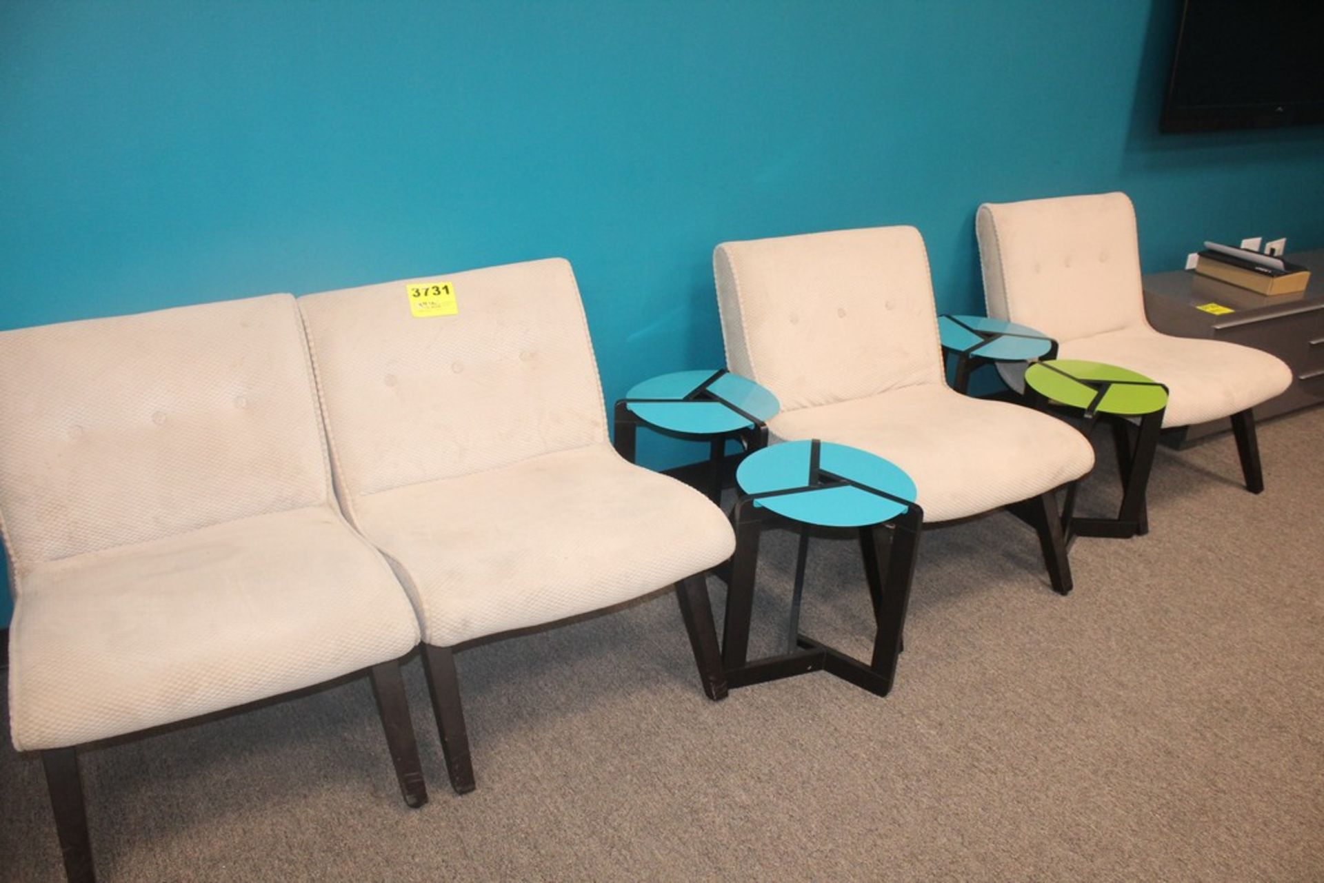 (4) CLOTH CHAIRS WITH (4) END TABLES