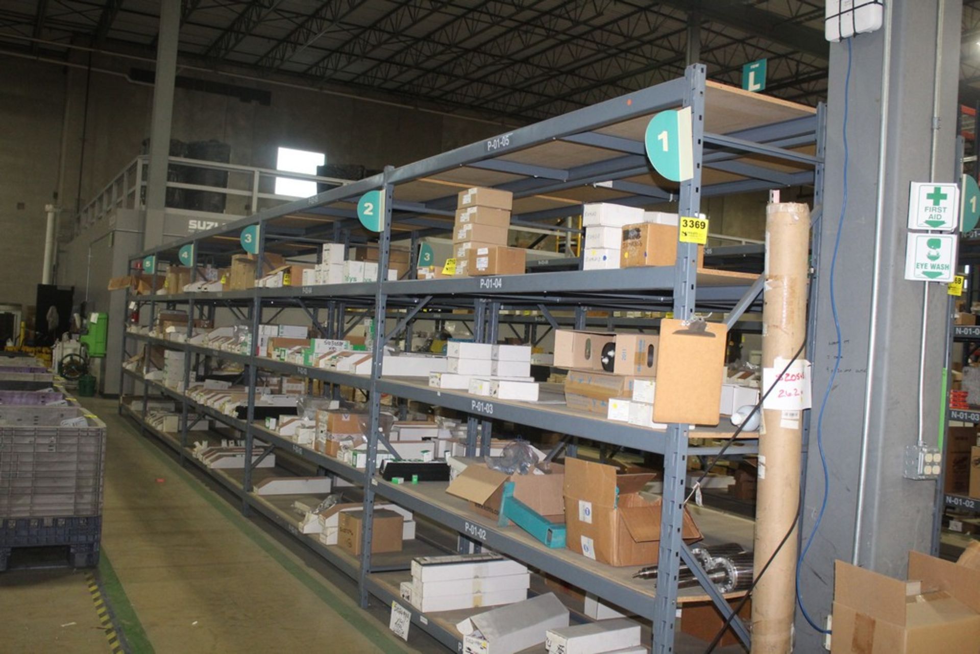 (5) SECTIONS OF HEAVY DUTY ADJUSTABLE SHELVING, (6) 8' X26" UPRIGHTS AND (50) 8' CROSSBEAMS