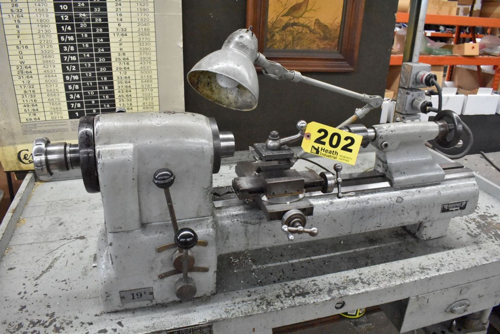 HARDINGE NO. 59 PRECISION SPLIT BED LATHE, S/N 59-16741, WITH SWIVEL COMPOUND, MOUNTED ON TABLE - Image 3 of 7