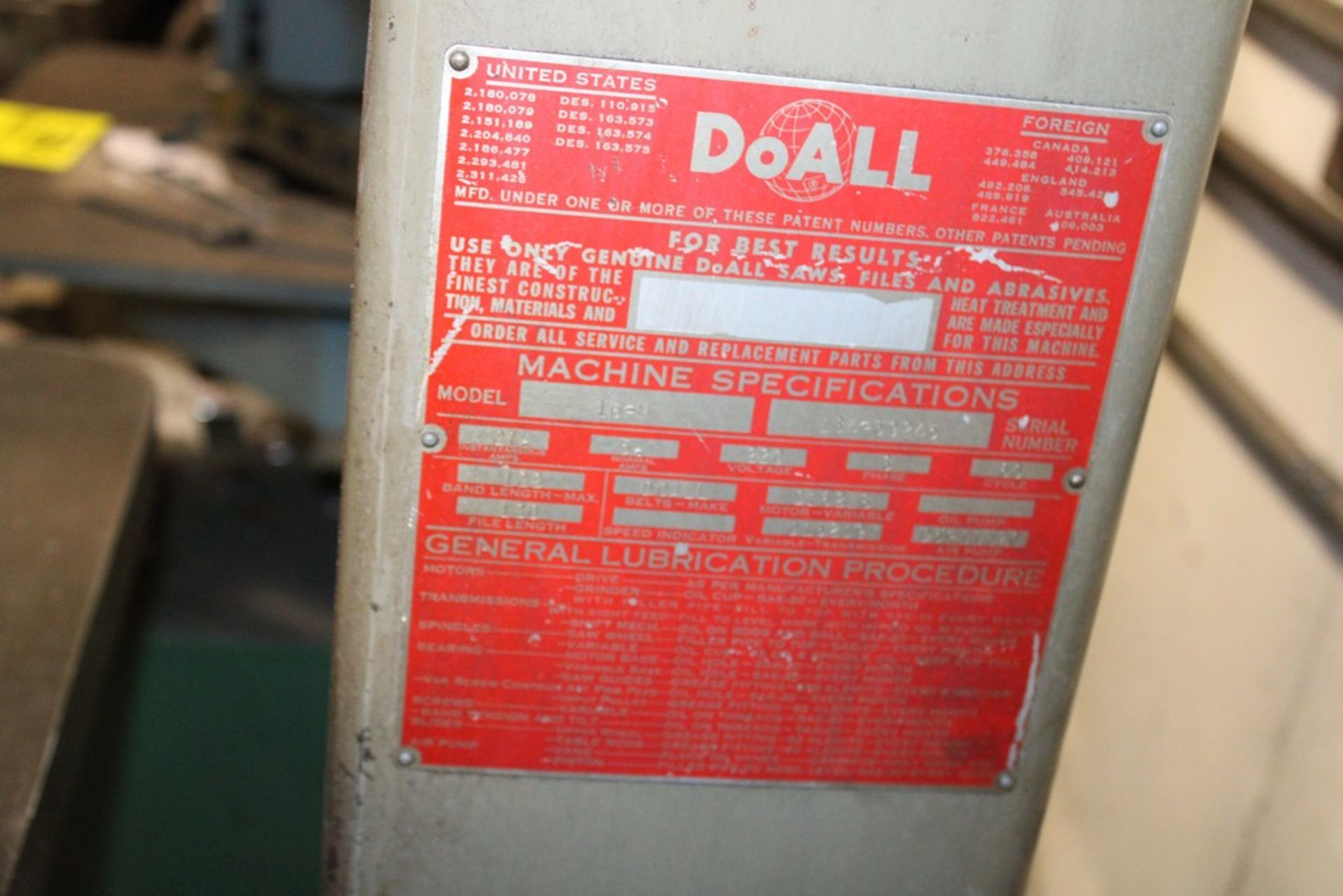 DOALL 16" MODEL 16M VERTICAL BAND SAW, S/N 134-59245, WITH BLADE WELDER - Image 2 of 5