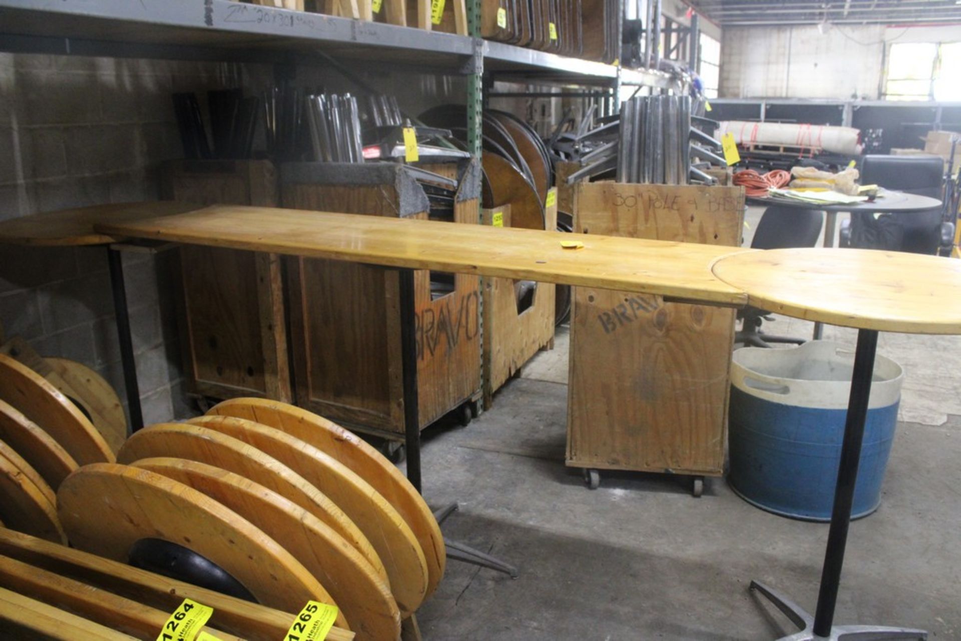 THREE PIECE BISTRO BAR TOP, 130" X 30", WITH LEGS AND BASES