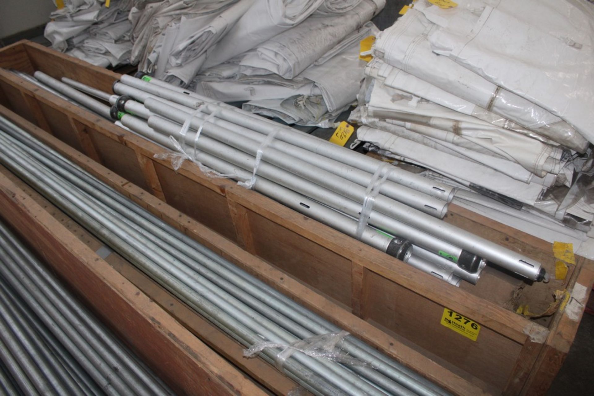 ASSORTED PIPE AND DRAPE POST AND RAILS IN CRATE