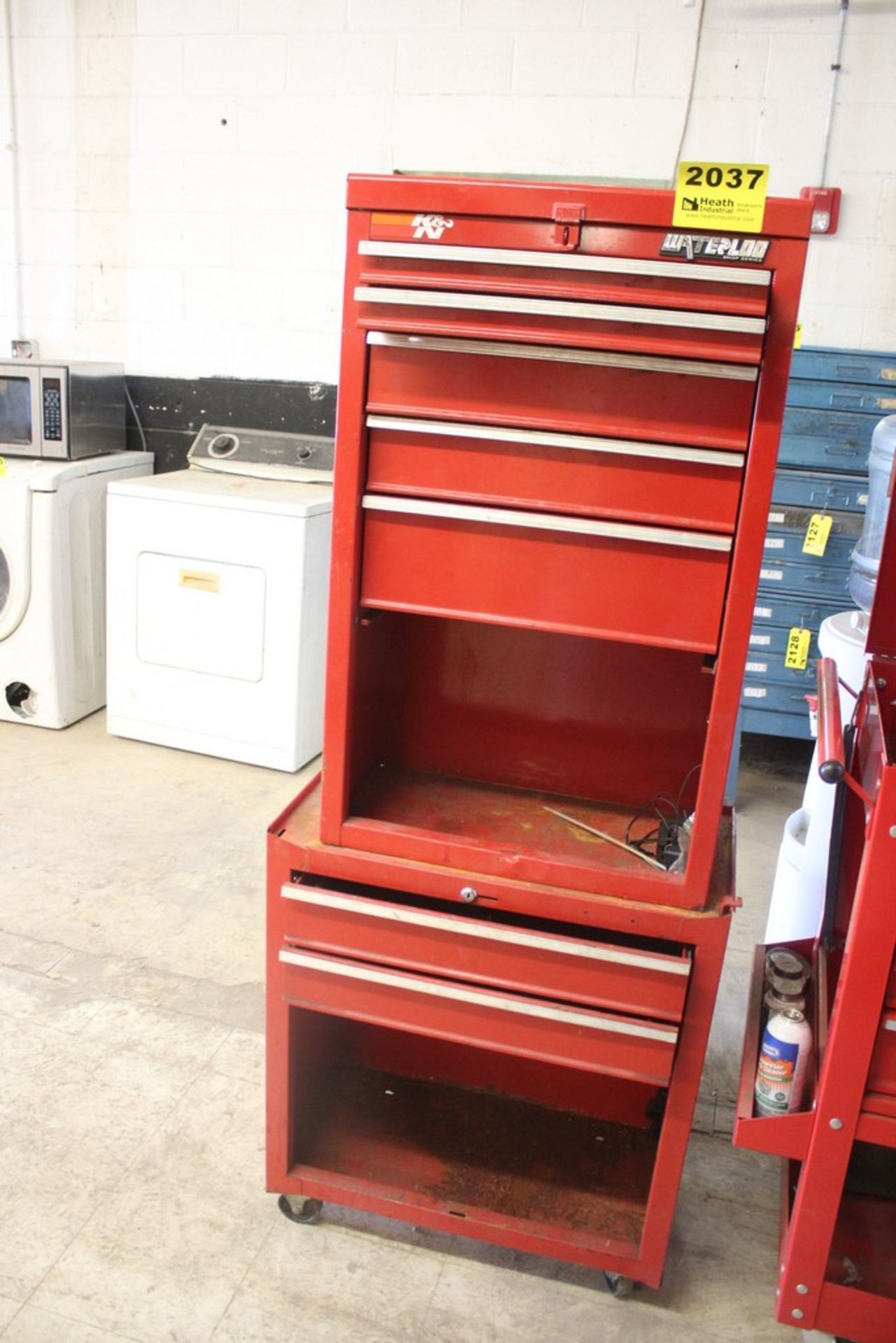 WATERLOO PORTABLE TOOL CHEST, 27" X 14" X 30" WITH FIVE DRAWER TOOL BOX, 22" X 12" X 36"