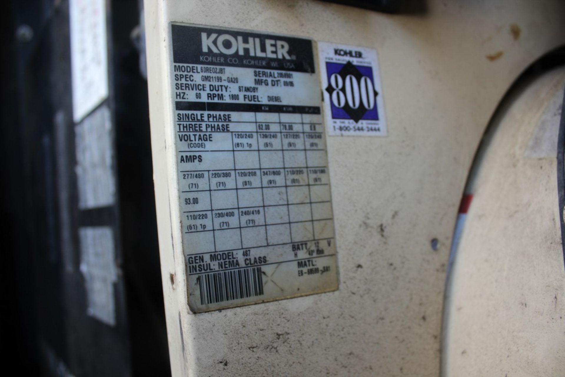 Kohler 58 KW Model 60REOZJBT Generator, s/n 2058901, 9745 Hours on Meter, on Trailer - Image 5 of 8