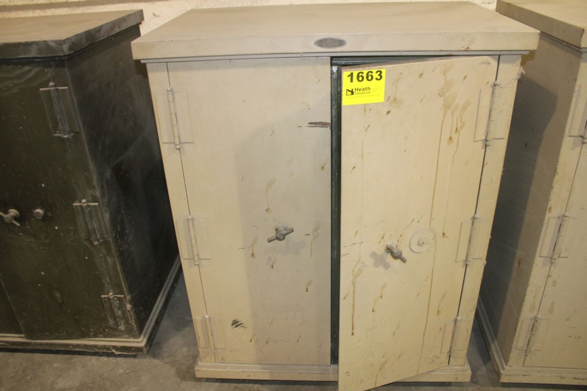 THE SAFE CABINET CO. TWO DOOR STEEL KEYED SAFE 39" X 27" X 49"