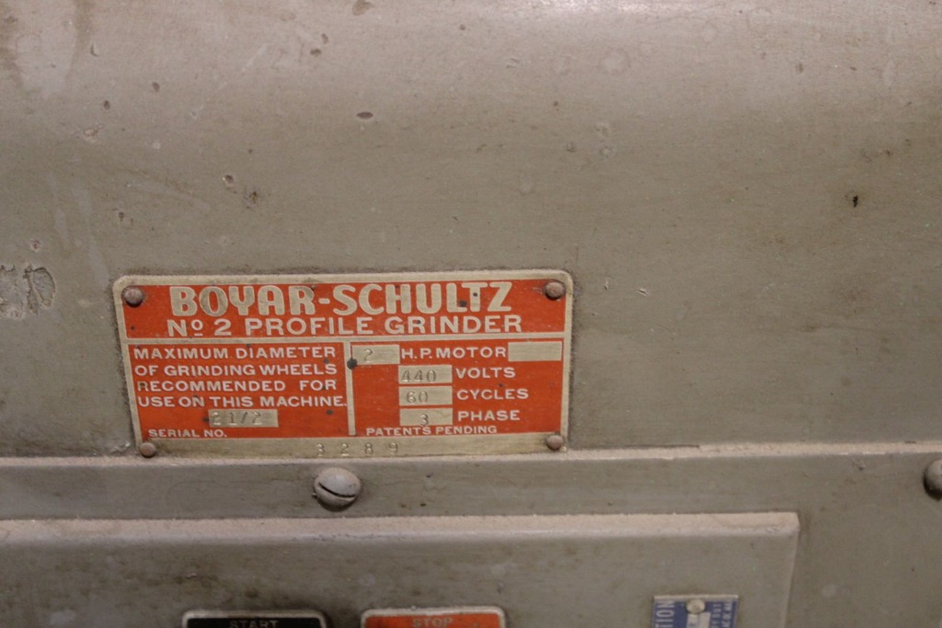 BOYAR SCHULTZ NO. 2 PROFILE GRINDER S/N 3289 - Image 2 of 3