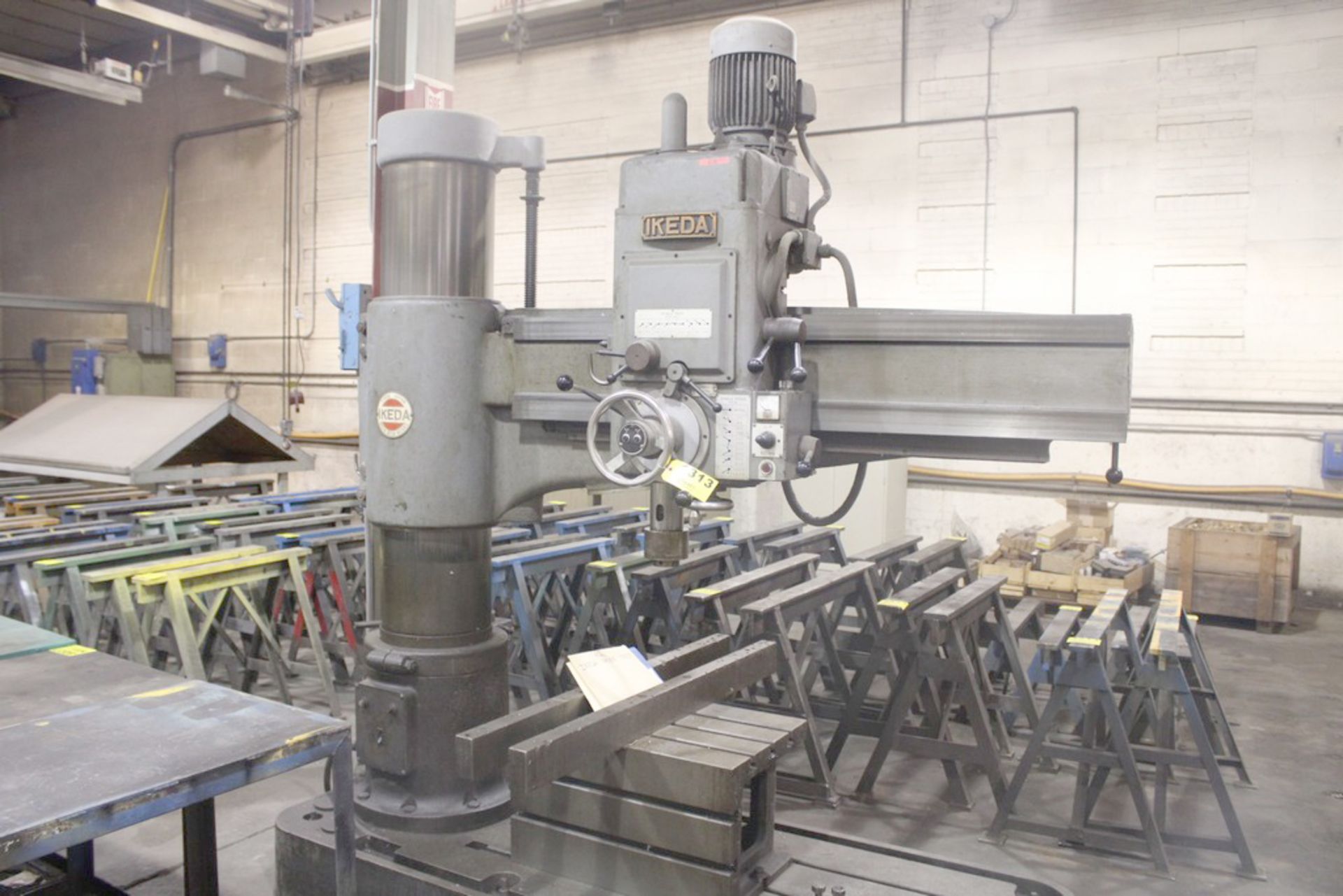IKEDA 68” ARM 13” COLUMN MODEL RM-1575 RADIAL DRILL, S/N 77259, 1500 RPM SPINDLE, BOX TABLE