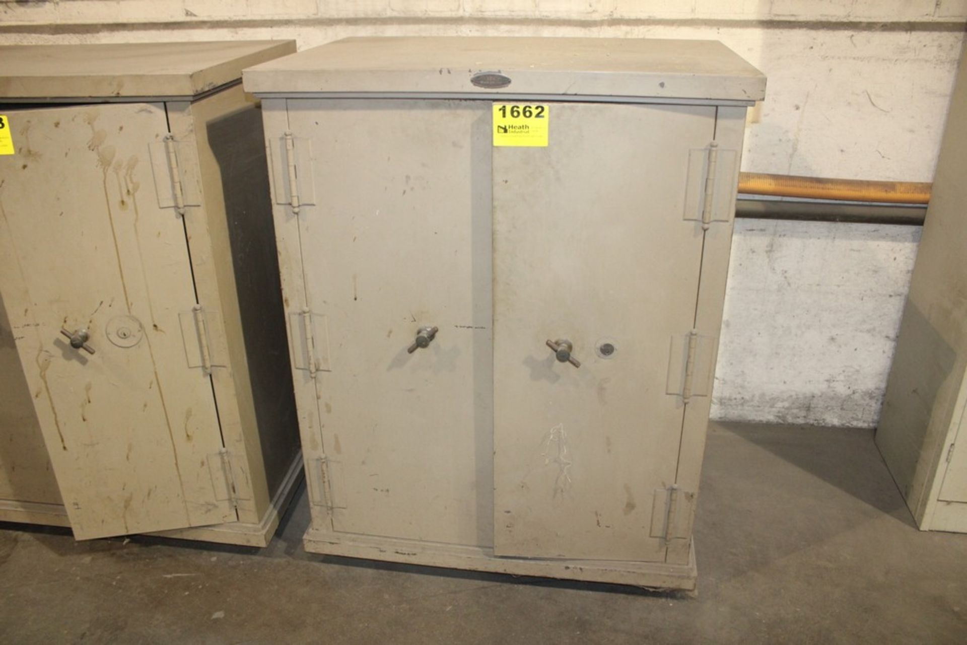 THE SAFE CABINET CO. TWO DOOR STEEL KEYED SAFE 39" X 27" X 49"