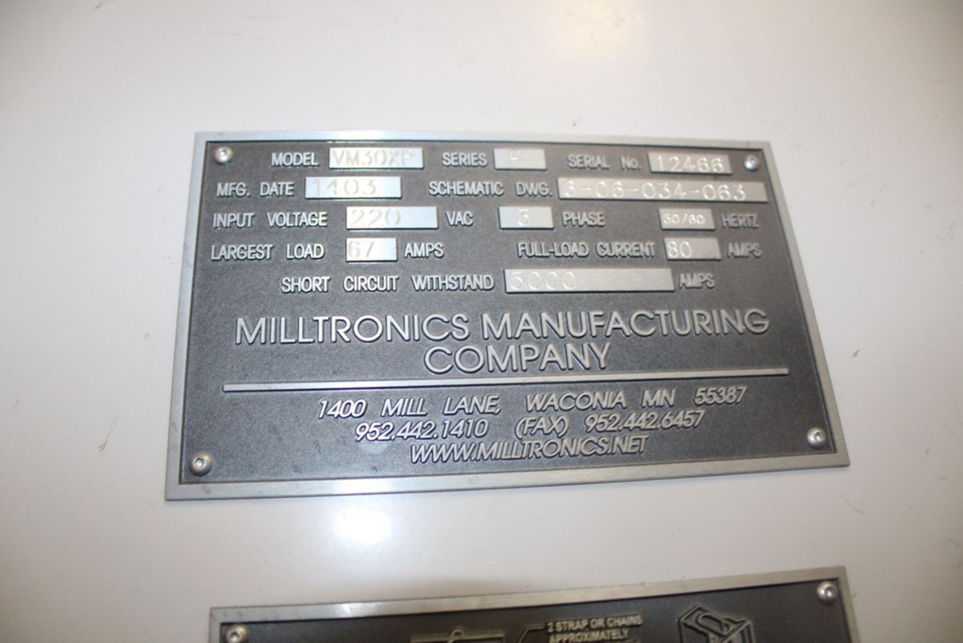 MILLTRONICS MODEL VM30XP SERIES F CNC VERTICAL MACHINING CENTER, S/N 12466 (NEW 2014), 60” X-AXIS - Image 10 of 13