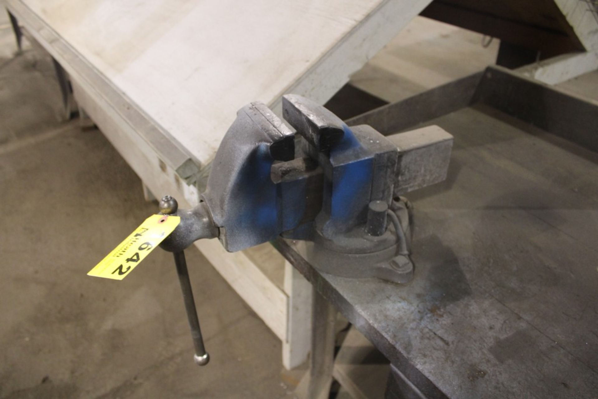 4-1/2" VISE MOUNTED MOUNTED ON STEEL FRAME WORK BENCH, 72" X 30" X 34" - Image 2 of 2