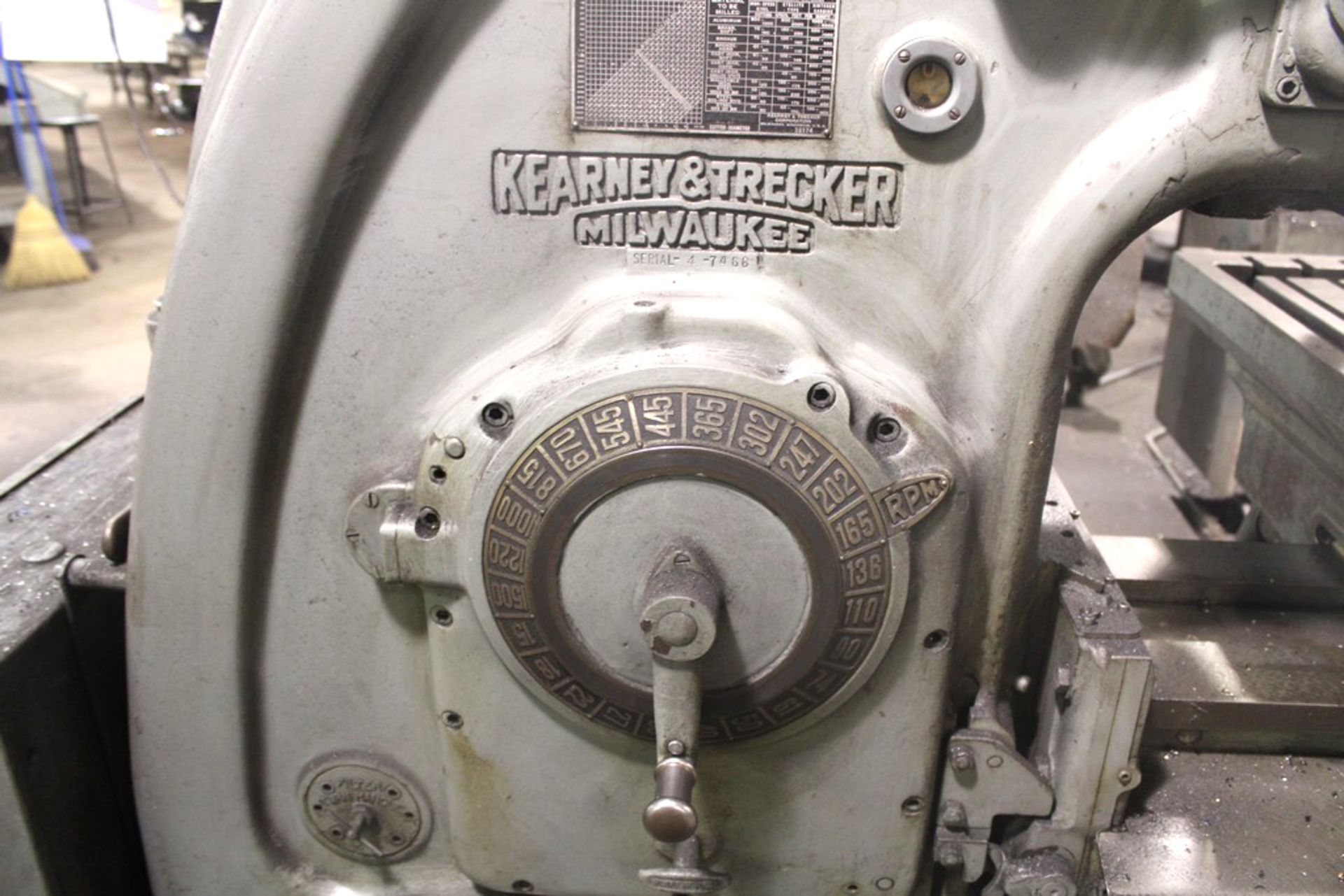 KEARNEY & TRECKER MODEL 10HP-2CK VERTICAL MILL, S/N 4-7466, 13”X58” TABLE, 1500 RPM SPINDLE - Image 3 of 6