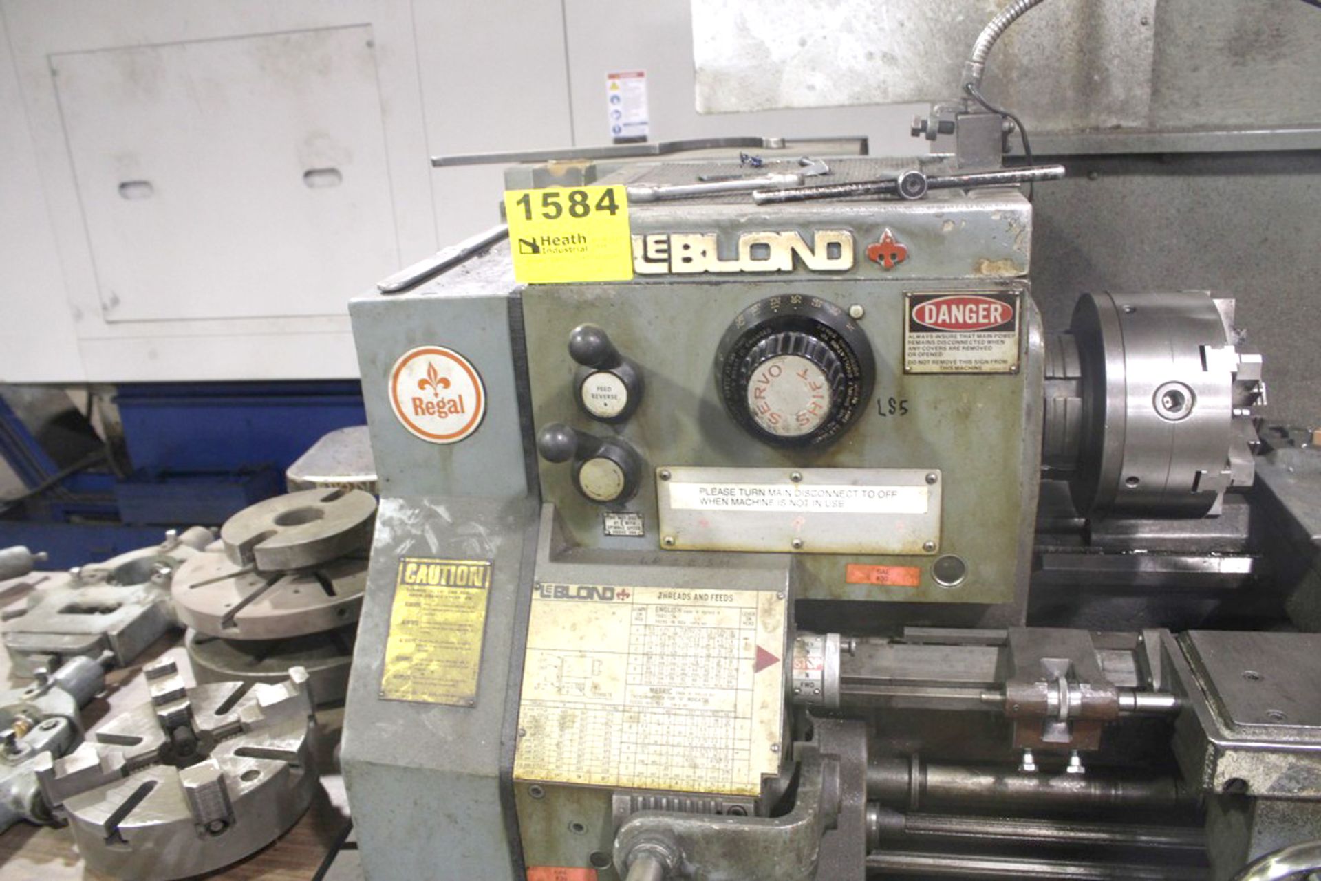 LEBLOND 15”X54” MODEL REGAL TOOLROOM LATHE, S/N 10C407, 1800 RPM SPINDLE, WITH 10” 6 - JAW CHUCK - Image 2 of 9