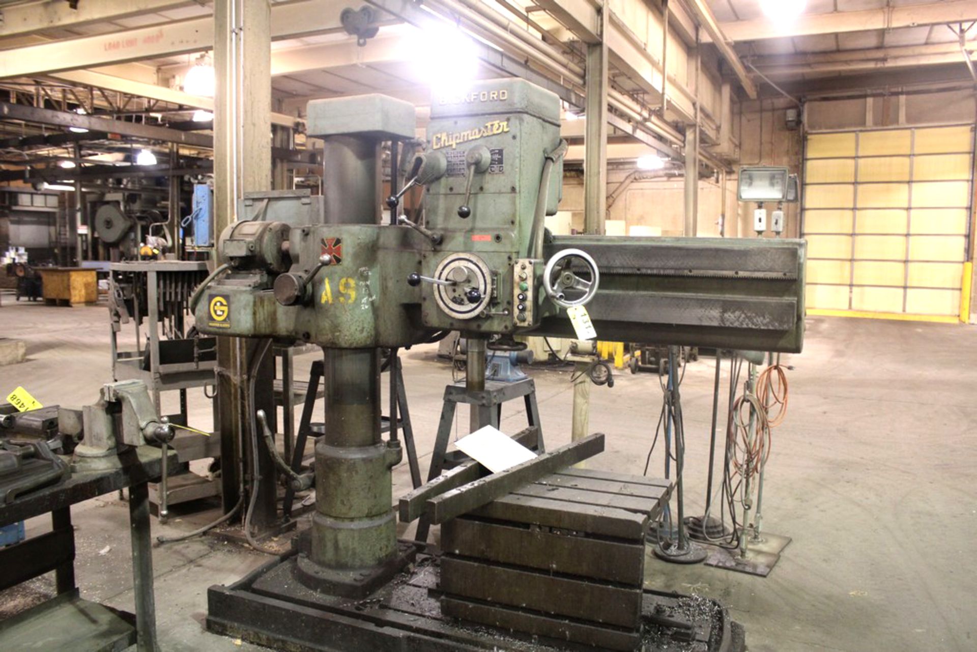 G&L BICKFORD 4’ ARM 9” COLUMN MODEL CHIPMASTER TYPE 951 RADIAL DRILL, S/N 00404, 1800 RPM SPINDLE,