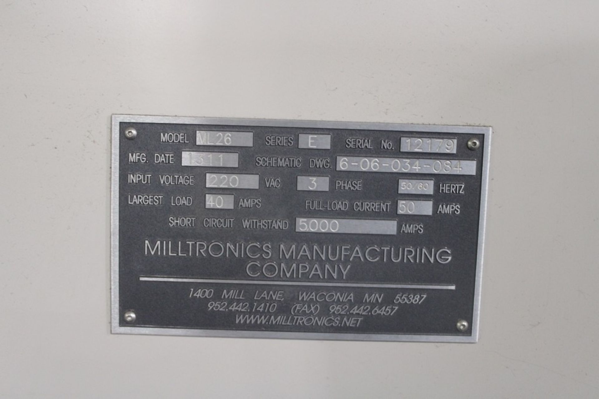MILLTRONICS MODEL ML26 SERIES E CNC TURNING CENTER, S/N 12179 (NEW 2013) 27” SWING, 40” CENTERS, - Image 10 of 15