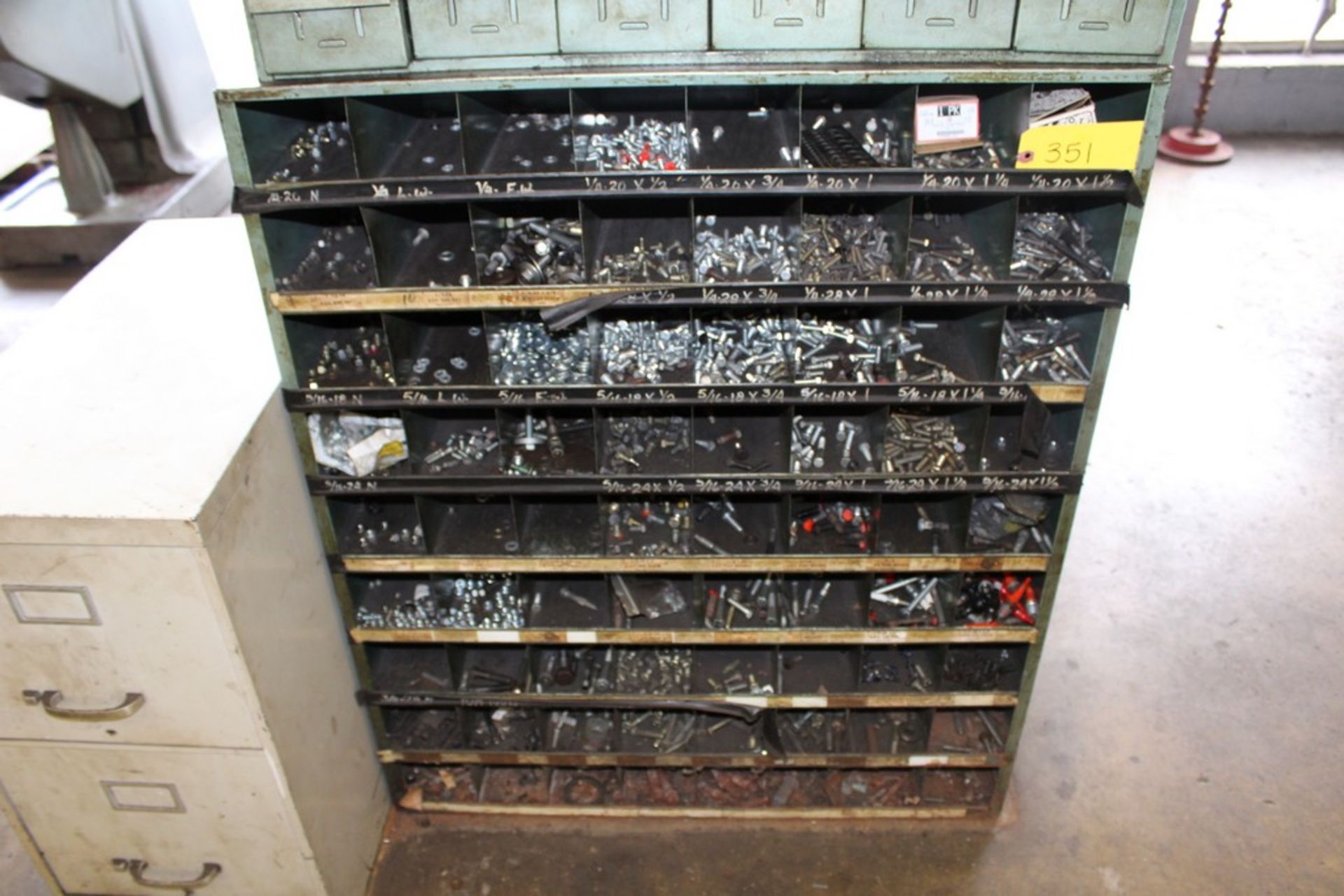 72 SLOT SMALL PARTS CABINET WITH ASSORTED HARDWARE