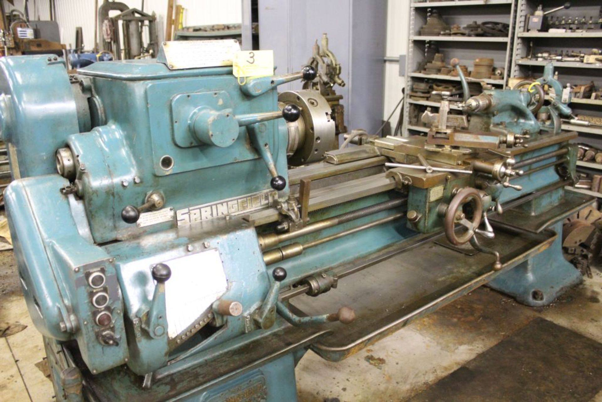 Springfield lathe, sn 52071, 14", 1 3/4" hole, 16" swing, 48" center to center, taper attachment,