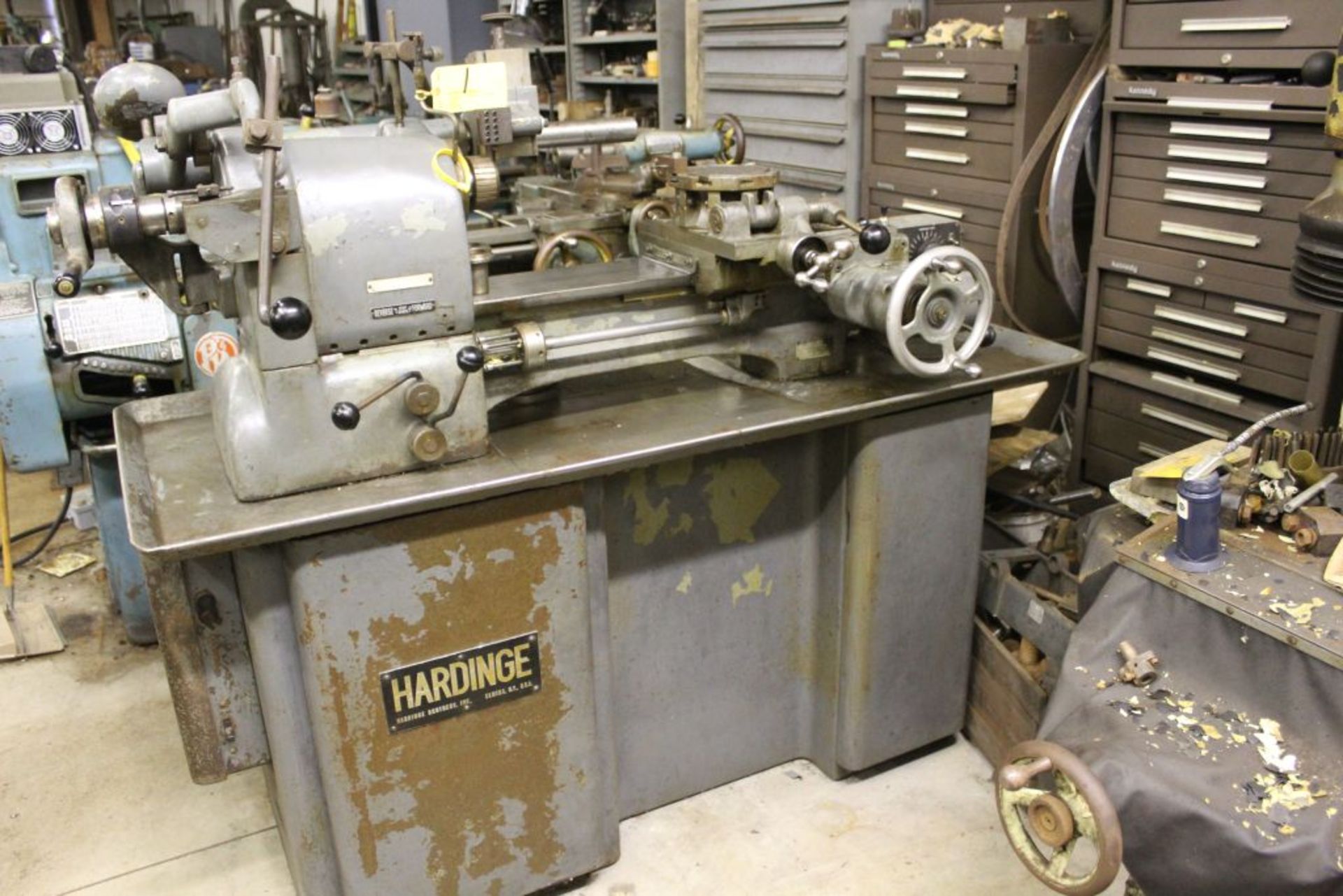 Hardinge lathe model HCT, 16" bed, 2" hole, carriage feed, thread attachment, 1 hp, 3 phase, 220