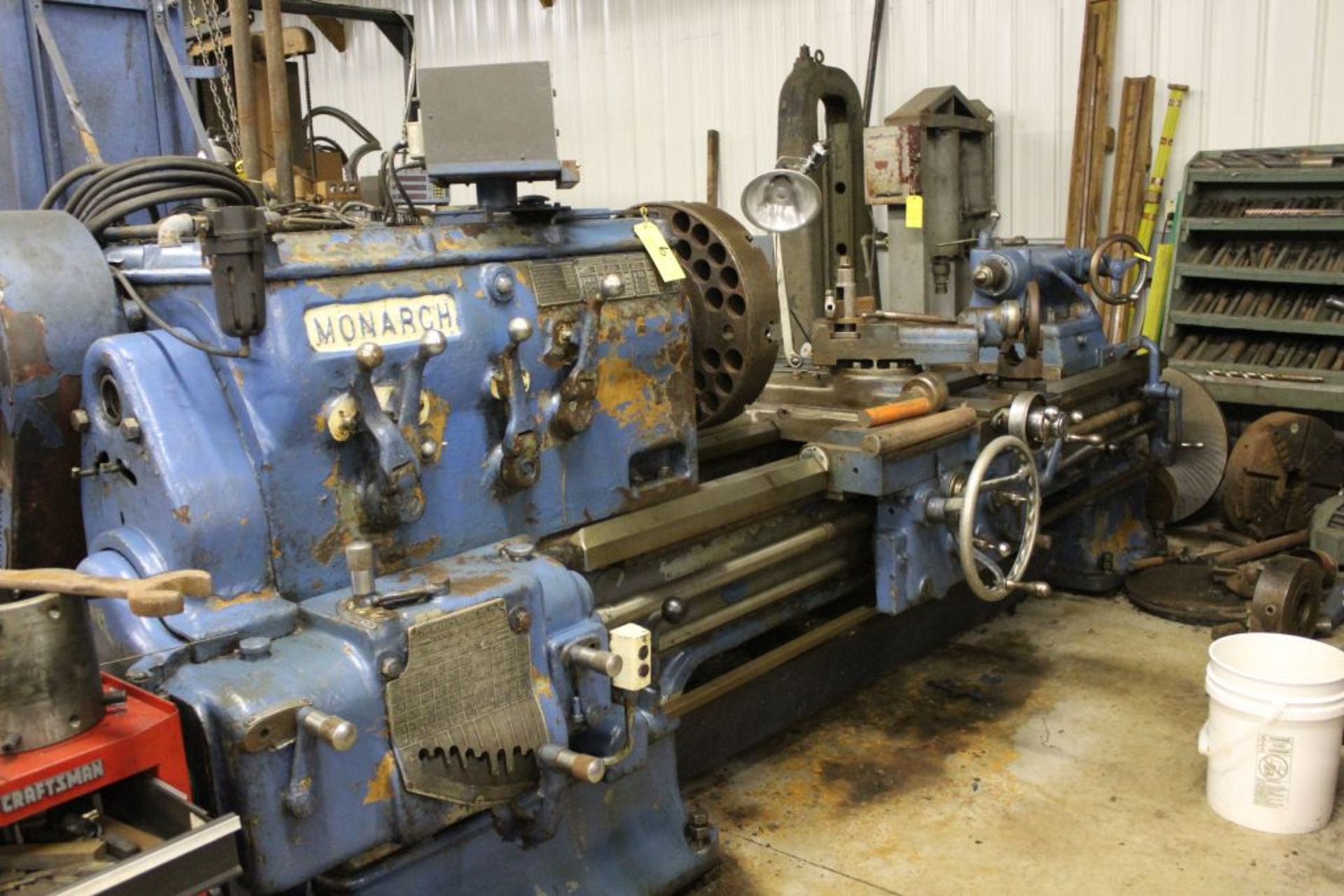 1952 Monarch lathe, sn 35209, 20", 2 1/4" hole, 96" bed, 27.5 swing, 72" center to center, tooling - Image 2 of 12