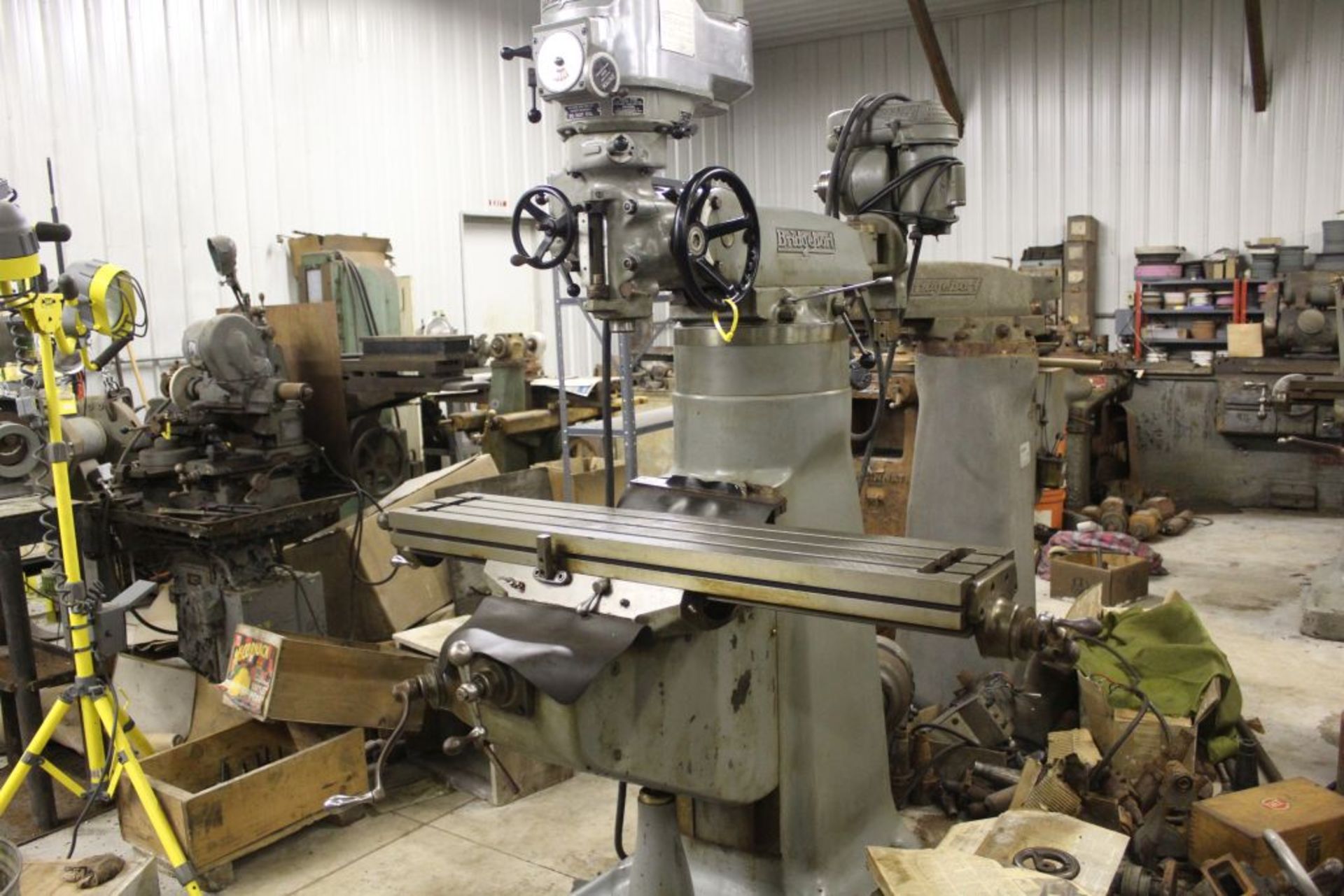 Bridgeport mill, model 12-BR, sn 83978, 9" x 48" bed, manual (not down power), shaping attachment.