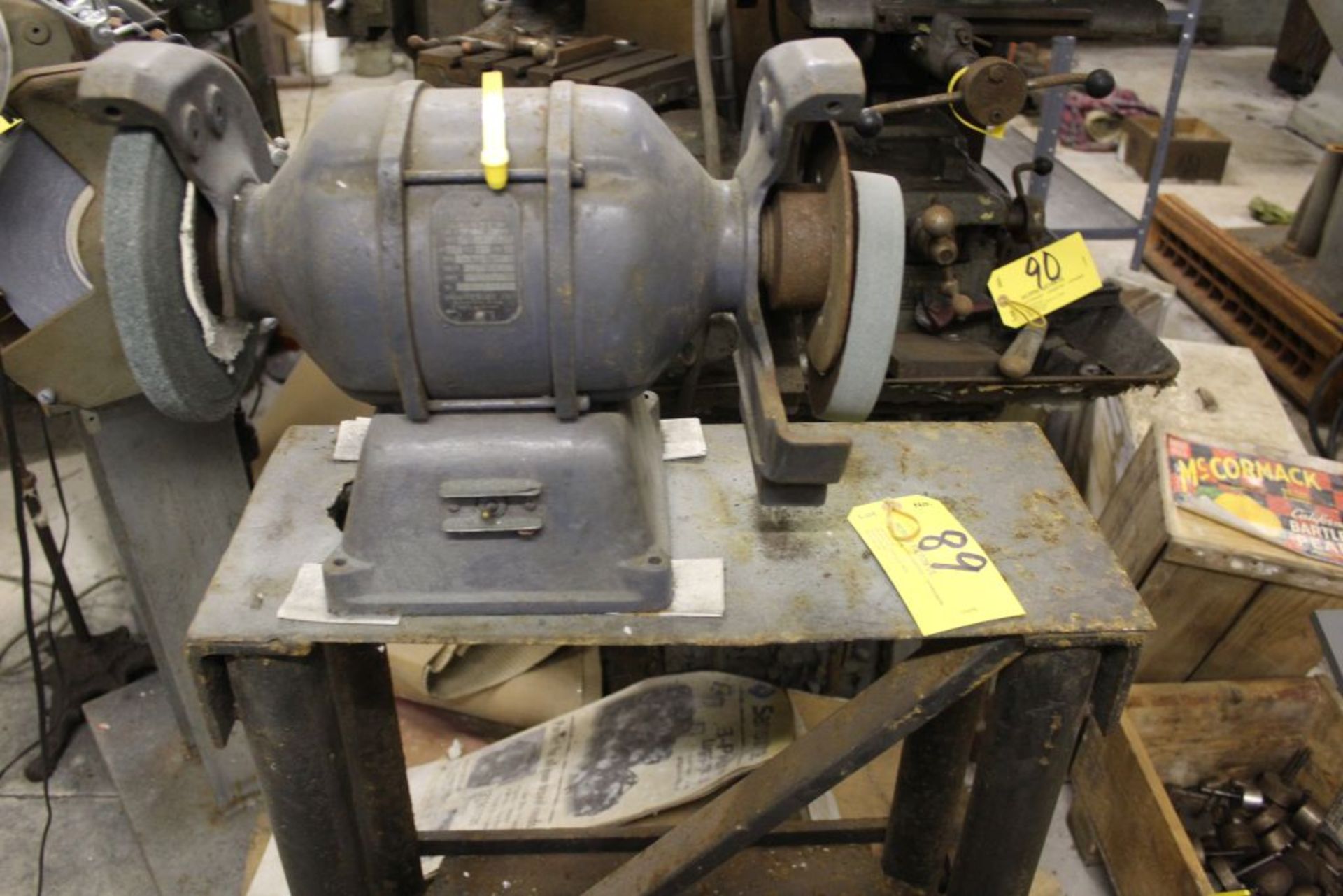 Baldor double spindle grinder, 8", 3/4 hp, on stand.