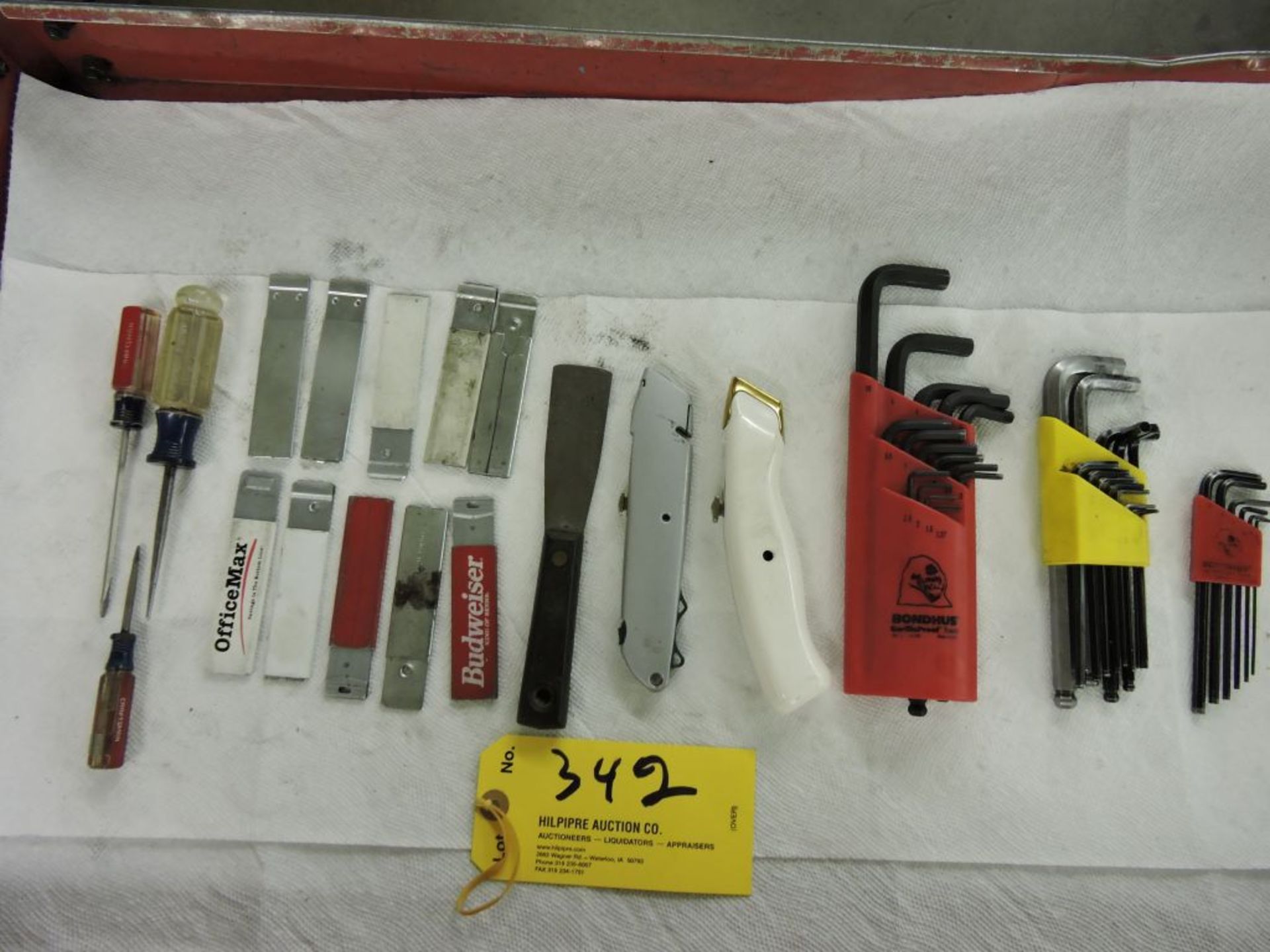 Allen wrenches, box knives, drivers.