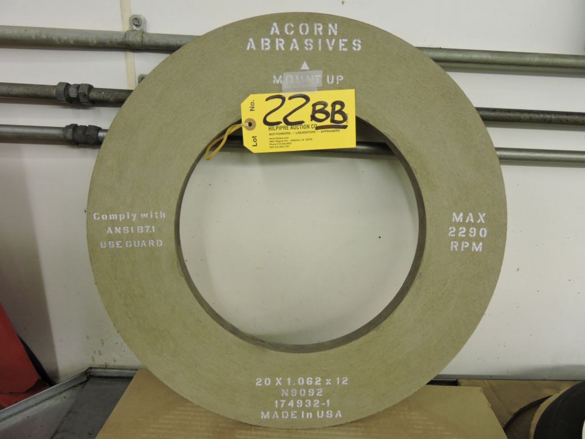 Grinding wheel ACORN abrasives, 20 x 1.062 x 12, model N9092.