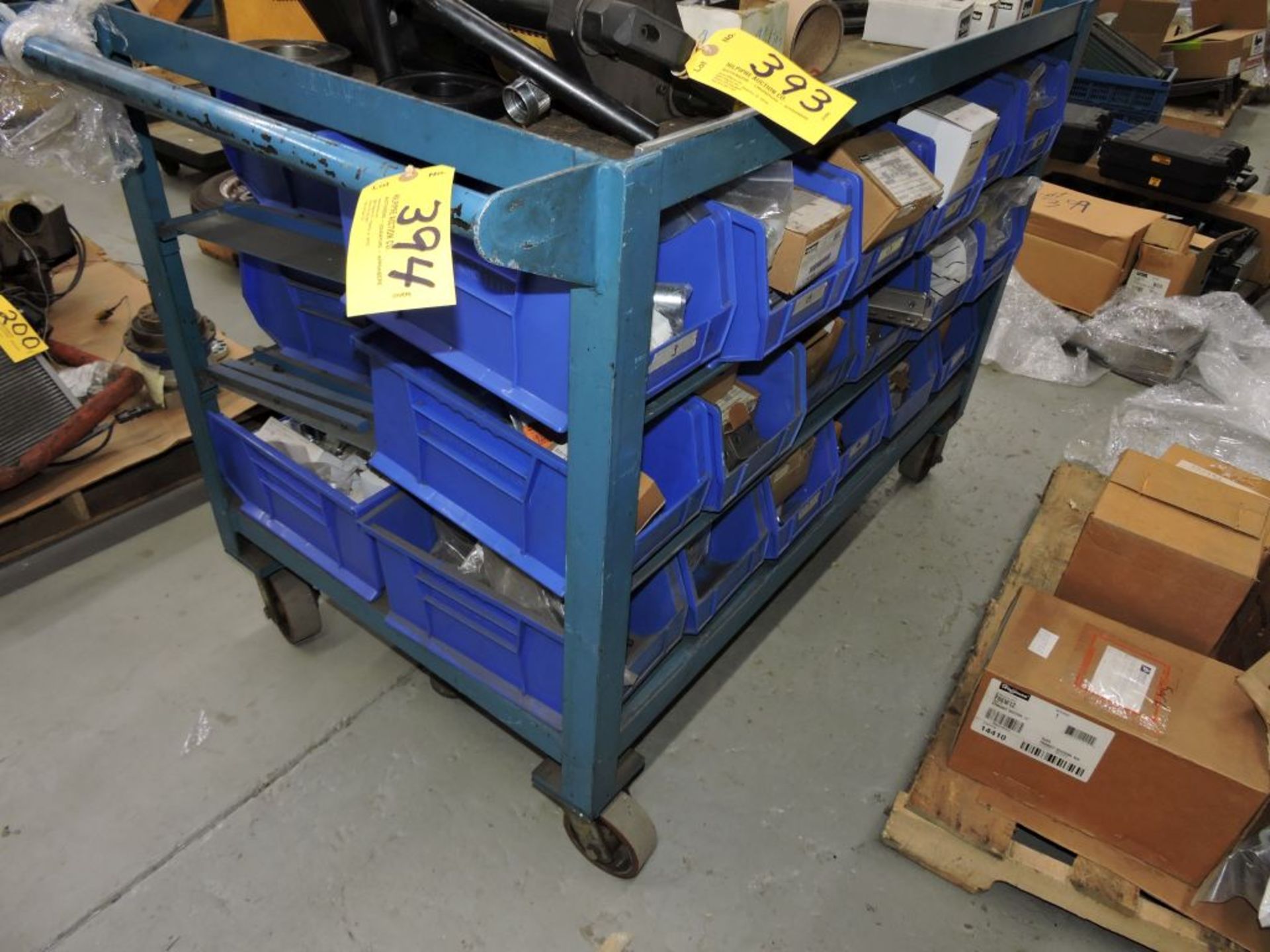 Blue 4 shelf rolling cart, 51" x 31".