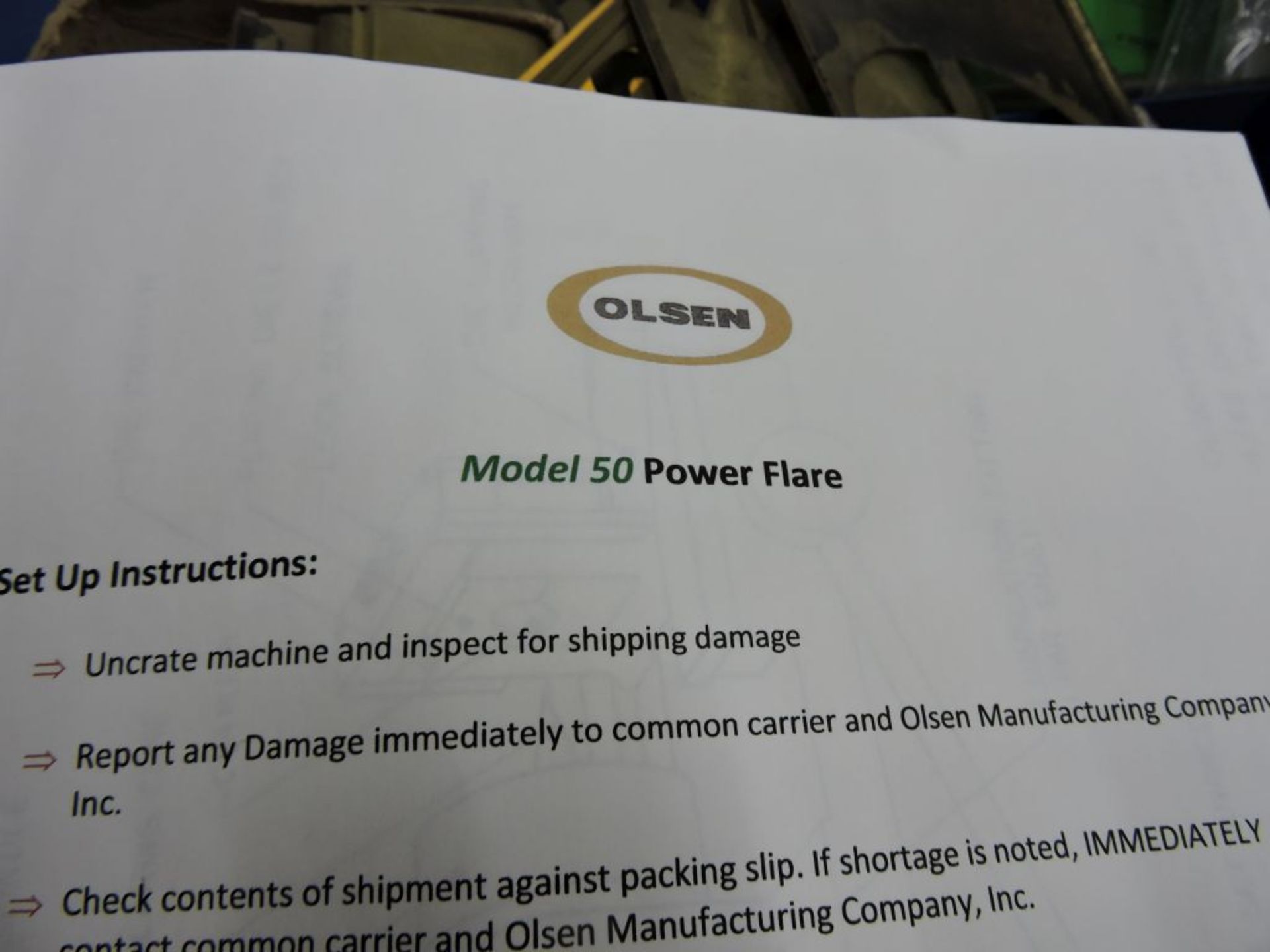 New Olsen Mfg. Power Flare model 50, sn 3987, flaring cores and dies, 1/4" to 1 1/4". - Image 3 of 6