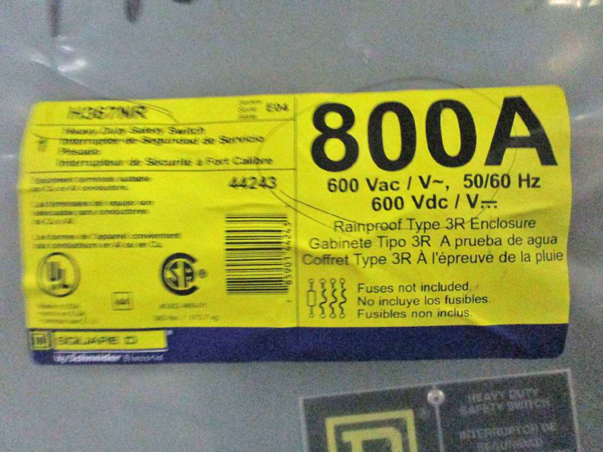 Square D Model H367NR 800 Amp Safety Switch - Image 2 of 3