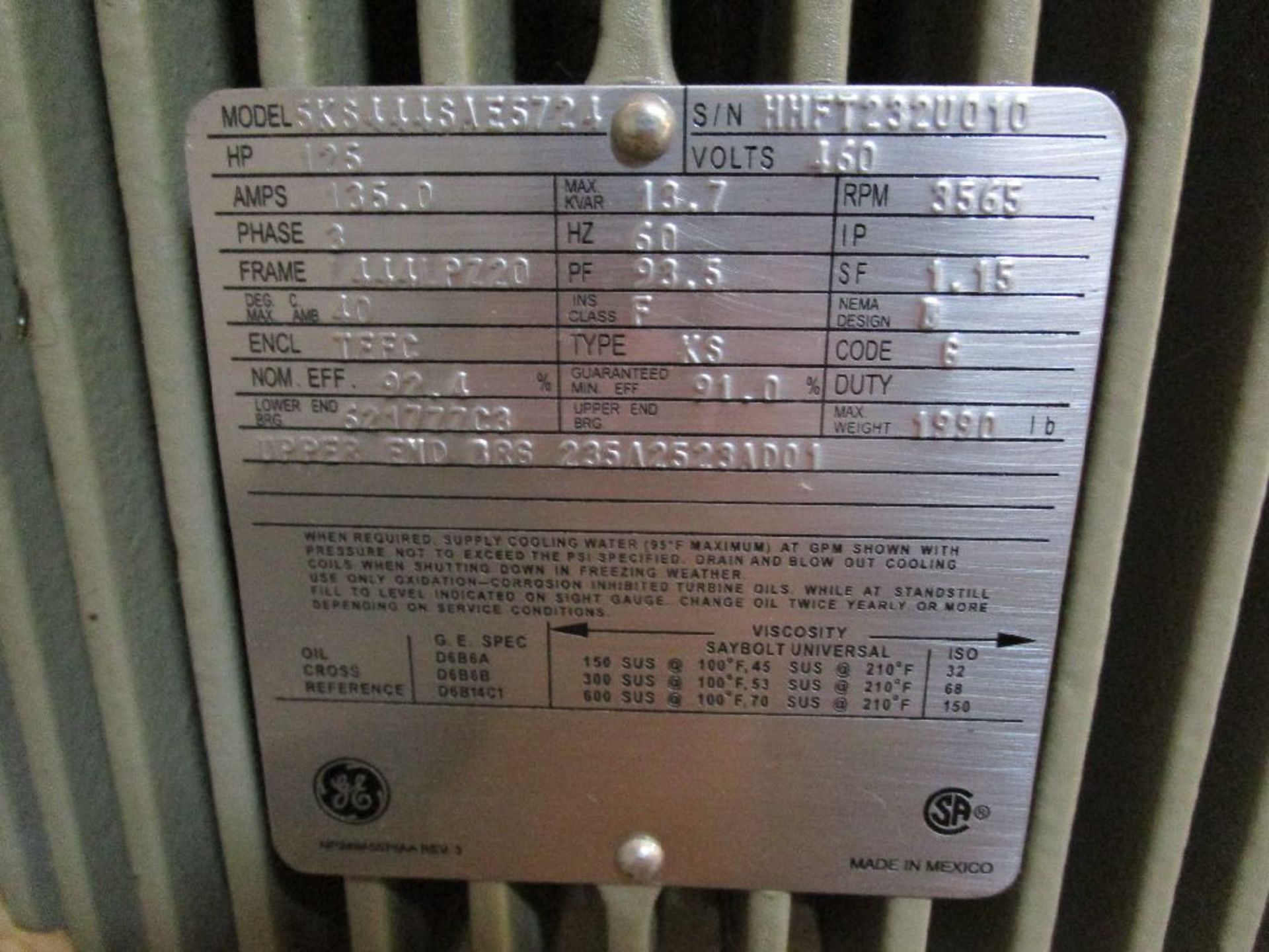 General Electric Model SKS444SAE5724 125 HP Electric Induction Motor - Image 4 of 4