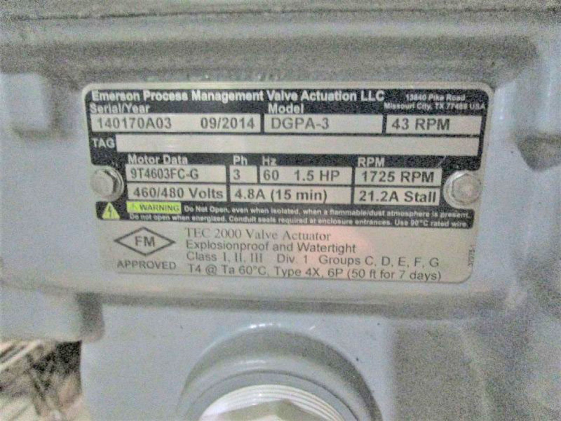 Emerson Process Model DGPA-3 1.5 HP Motor Accuated Valve - Image 2 of 4