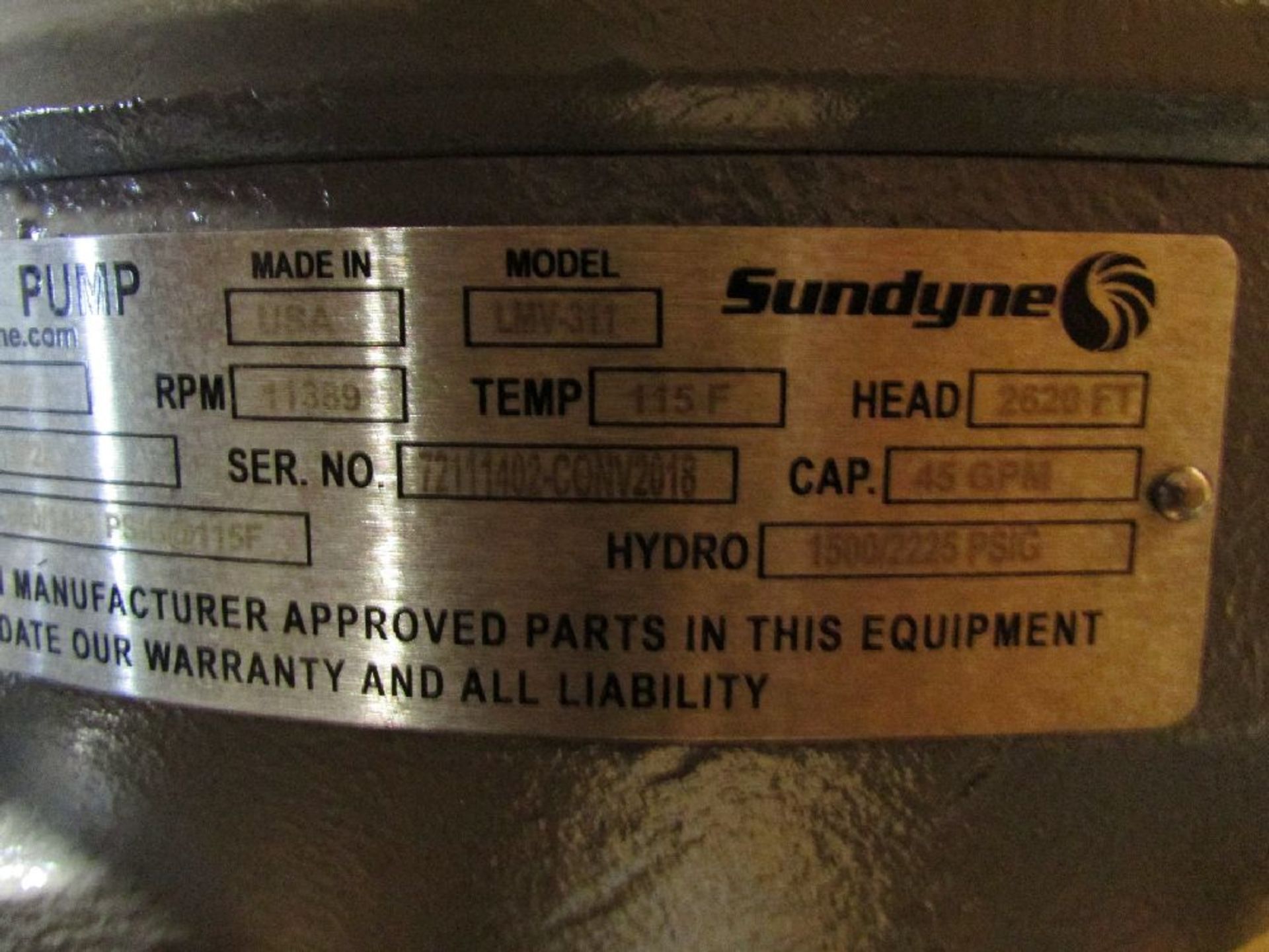 Sundyne Model LMV311 45 GPM Centrifugal Pump - Image 6 of 8