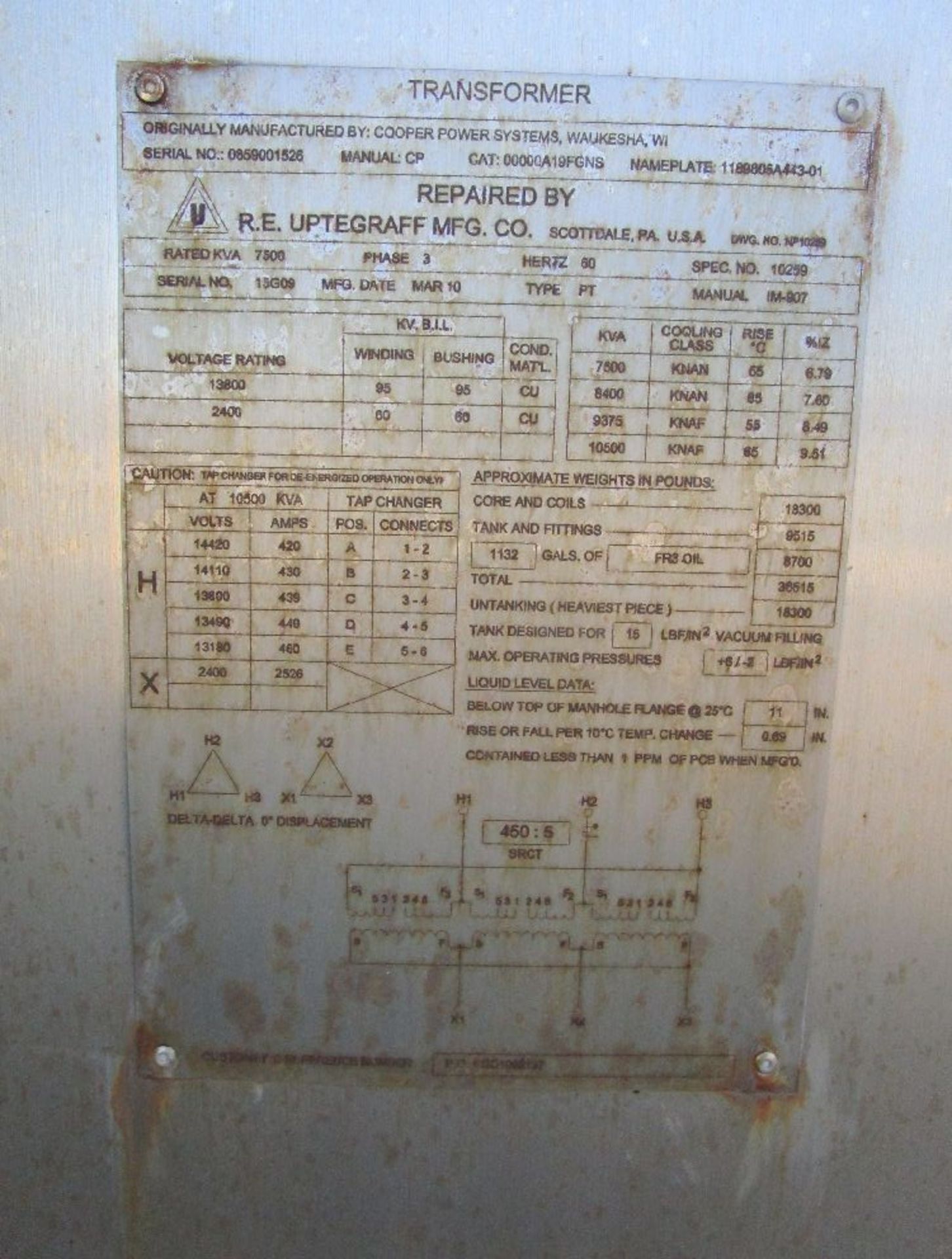 Cooper Power Systems Model A19FGNS 7500 KVA Transformer - Image 5 of 5