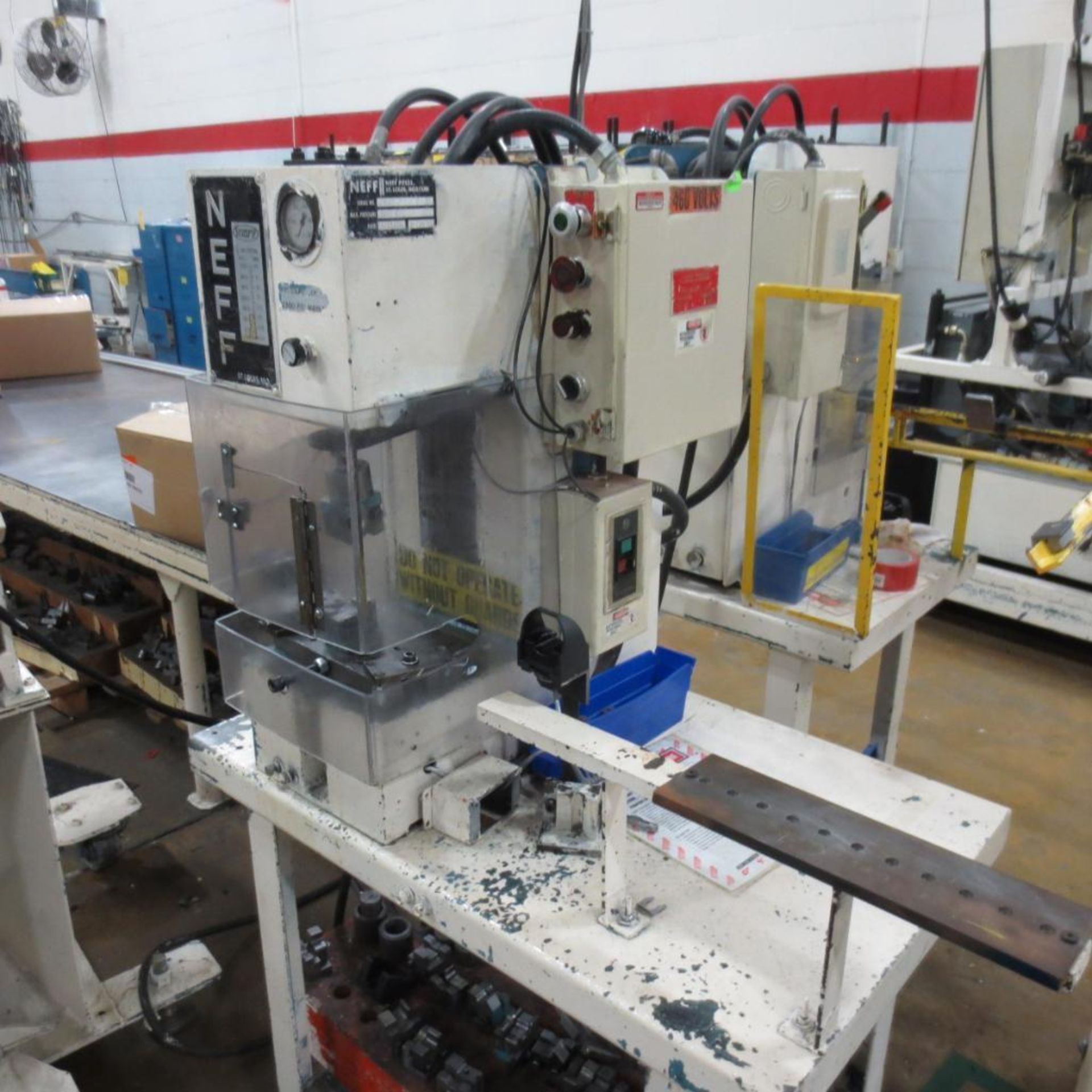 3 Button Extruder, Lorik Model 99068 Bender, Fitting Machine, Table, File Cabinet, 2 Neff 2 Ton Pres - Image 3 of 11