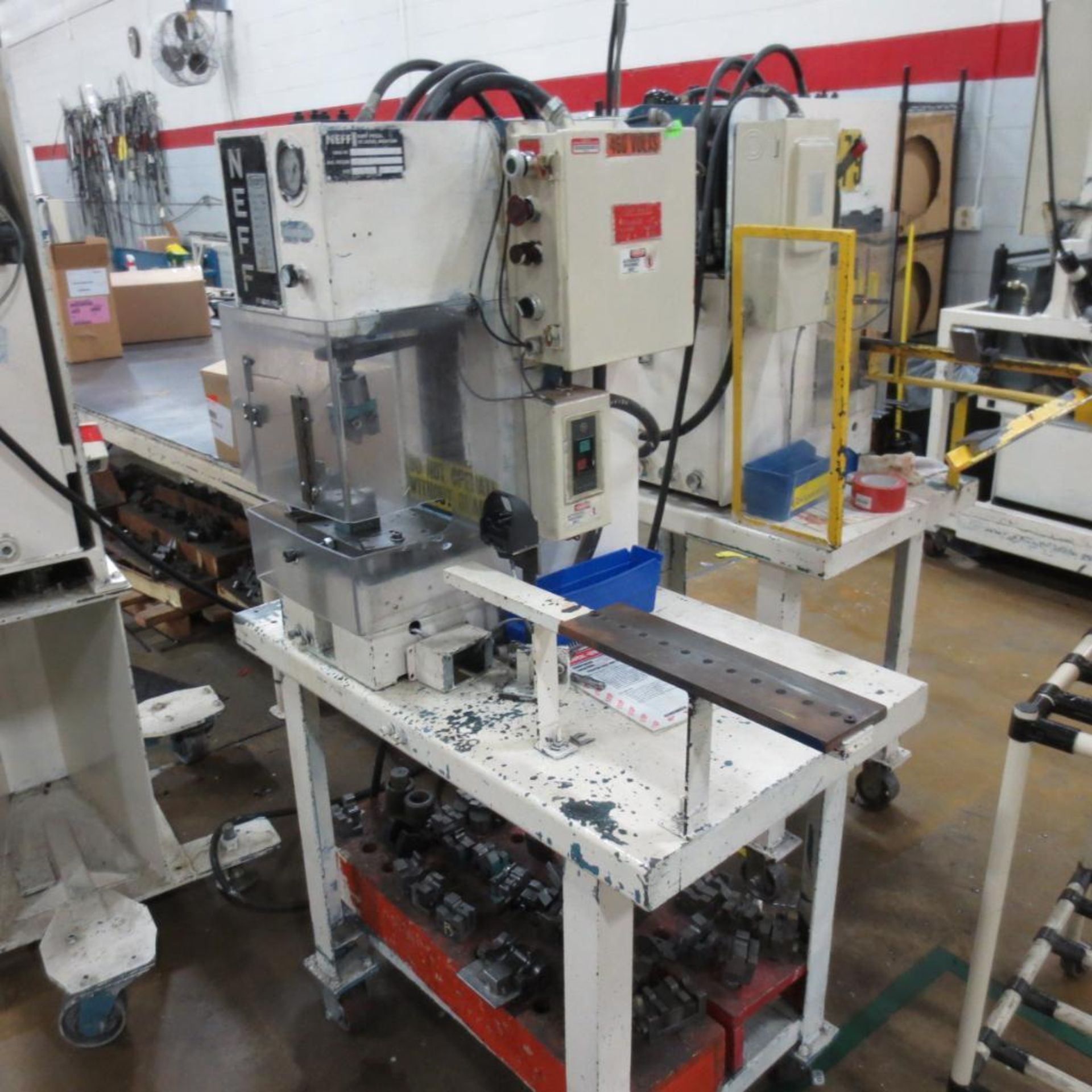 3 Button Extruder, Lorik Model 99068 Bender, Fitting Machine, Table, File Cabinet, 2 Neff 2 Ton Pres - Image 5 of 11