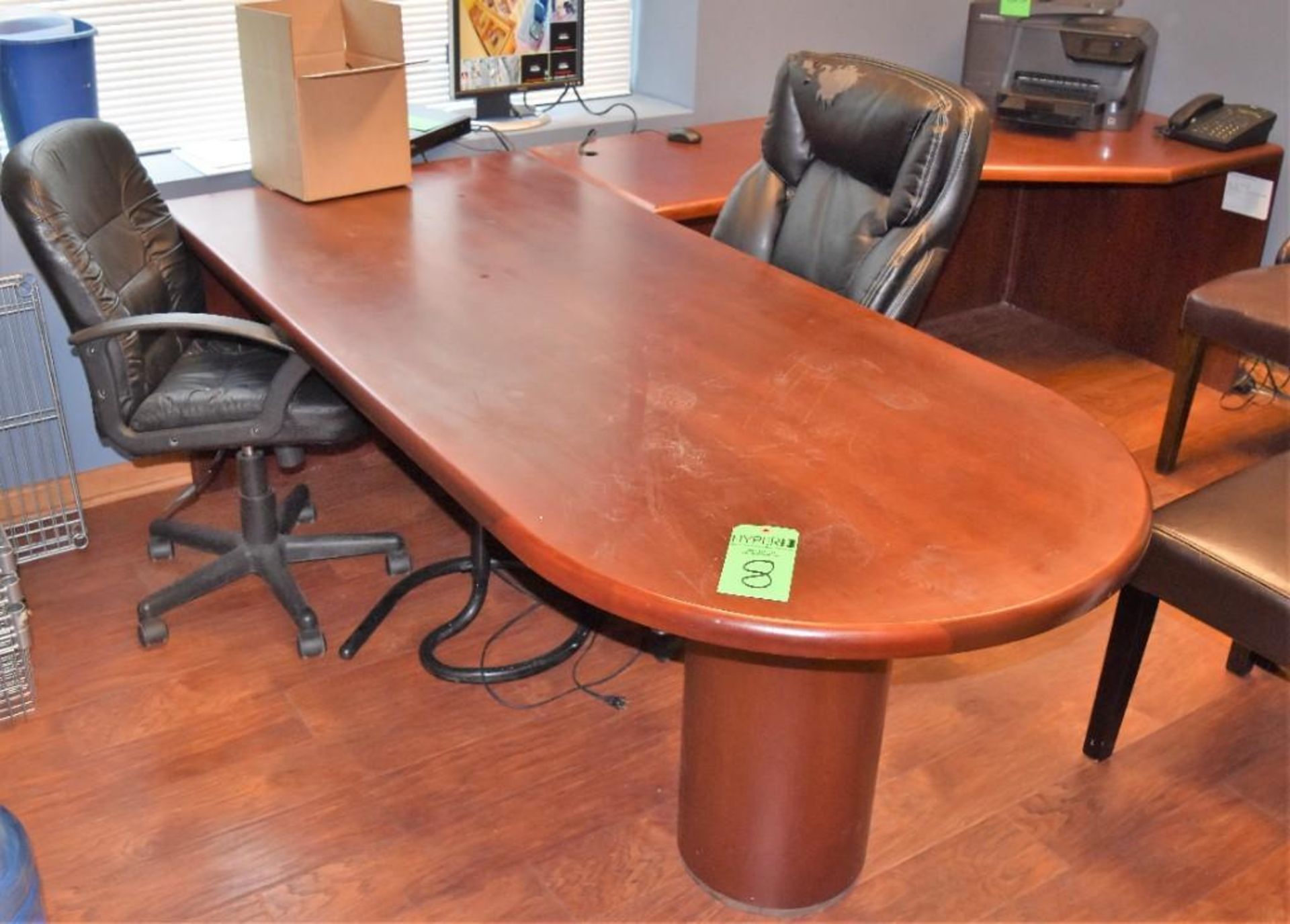 Lot Office c/o: 84" x 36" x 28.5" High Wooden Desk w/ 72" Right Return, (2) High-Back Swivel Arm Cha