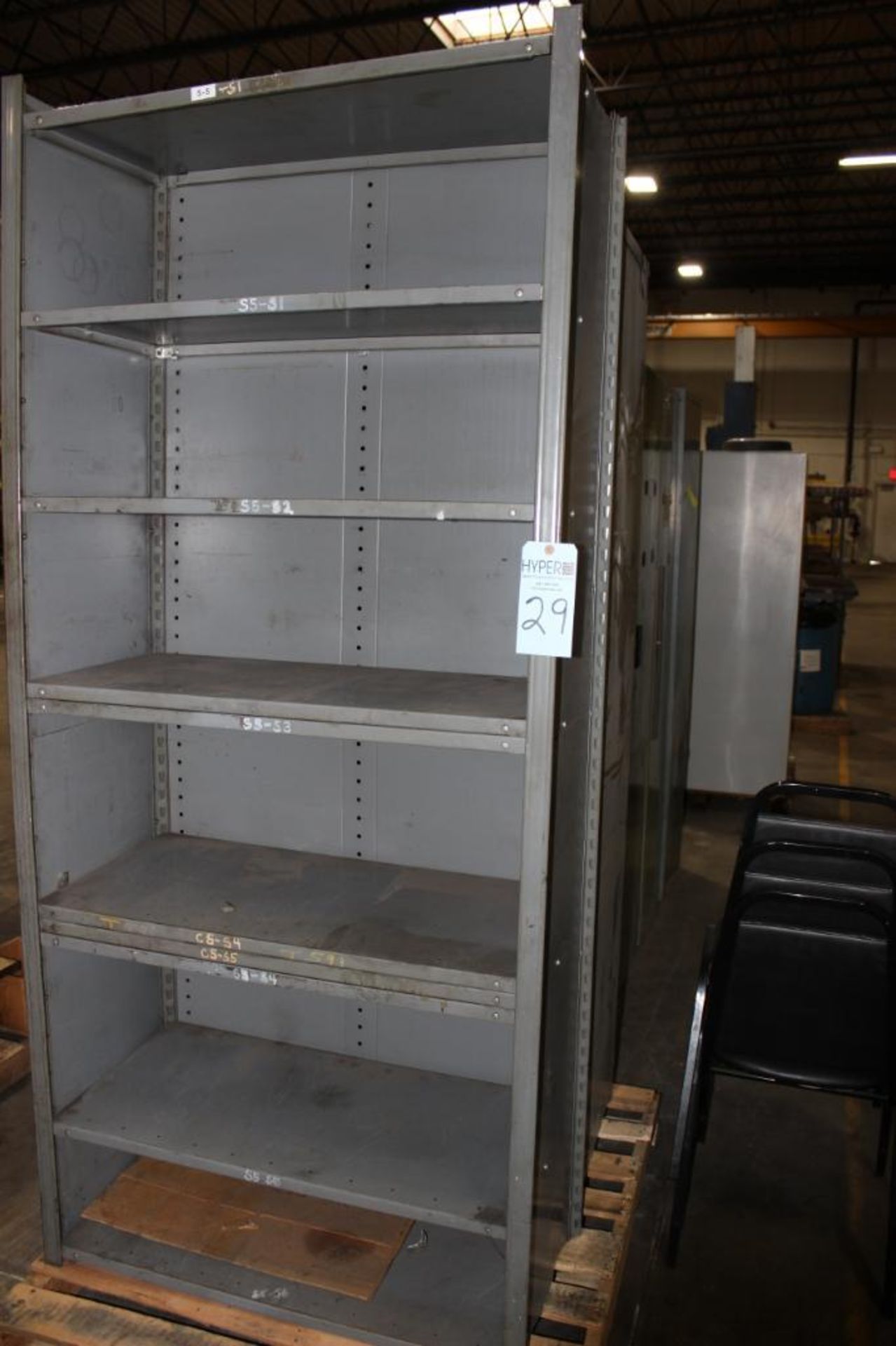 Lot of Storage Shelves & Cabinets c/o: 3 shelves 1-7'x36"x18"; 2- 6'6"x36"x18" & 4- cabinets 6'6"x36