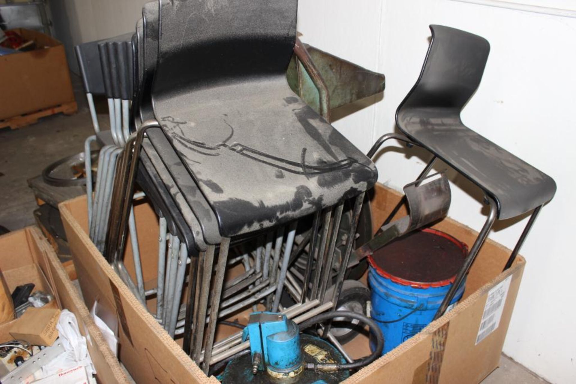 Lot c/o: Row of boxes includes chargers, wire, roll stock & chairs - Image 3 of 6