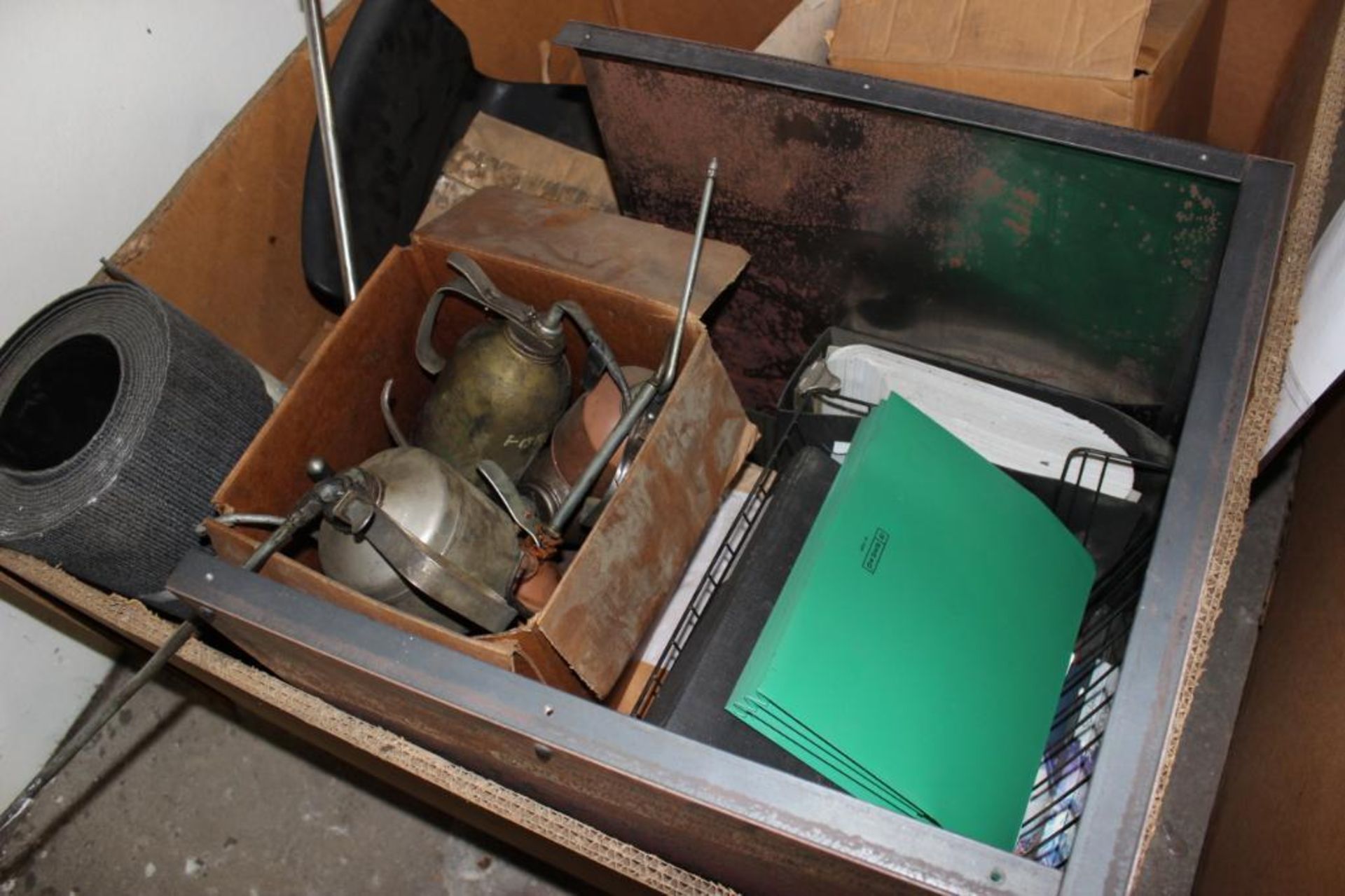 Lot c/o: Row of boxes including copiers & Misc. equipment & tank ( has hole in it) - Image 5 of 6