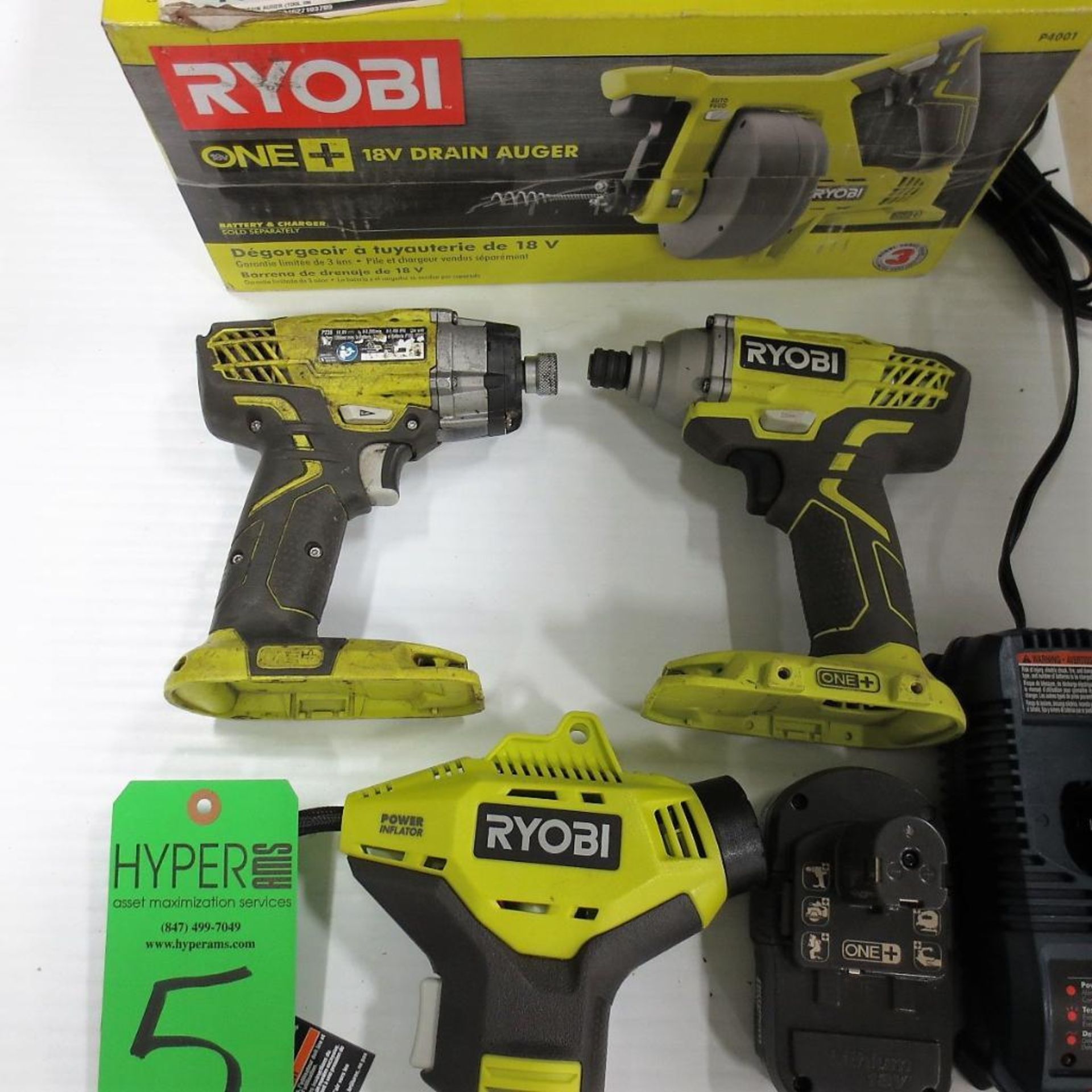 Lot Assorted Ryobi Cordless Power Tools c/o: (2) Ryobi 18V Impact, Ryobi 18V Drain Auger, Ryobi 18V - Image 3 of 4