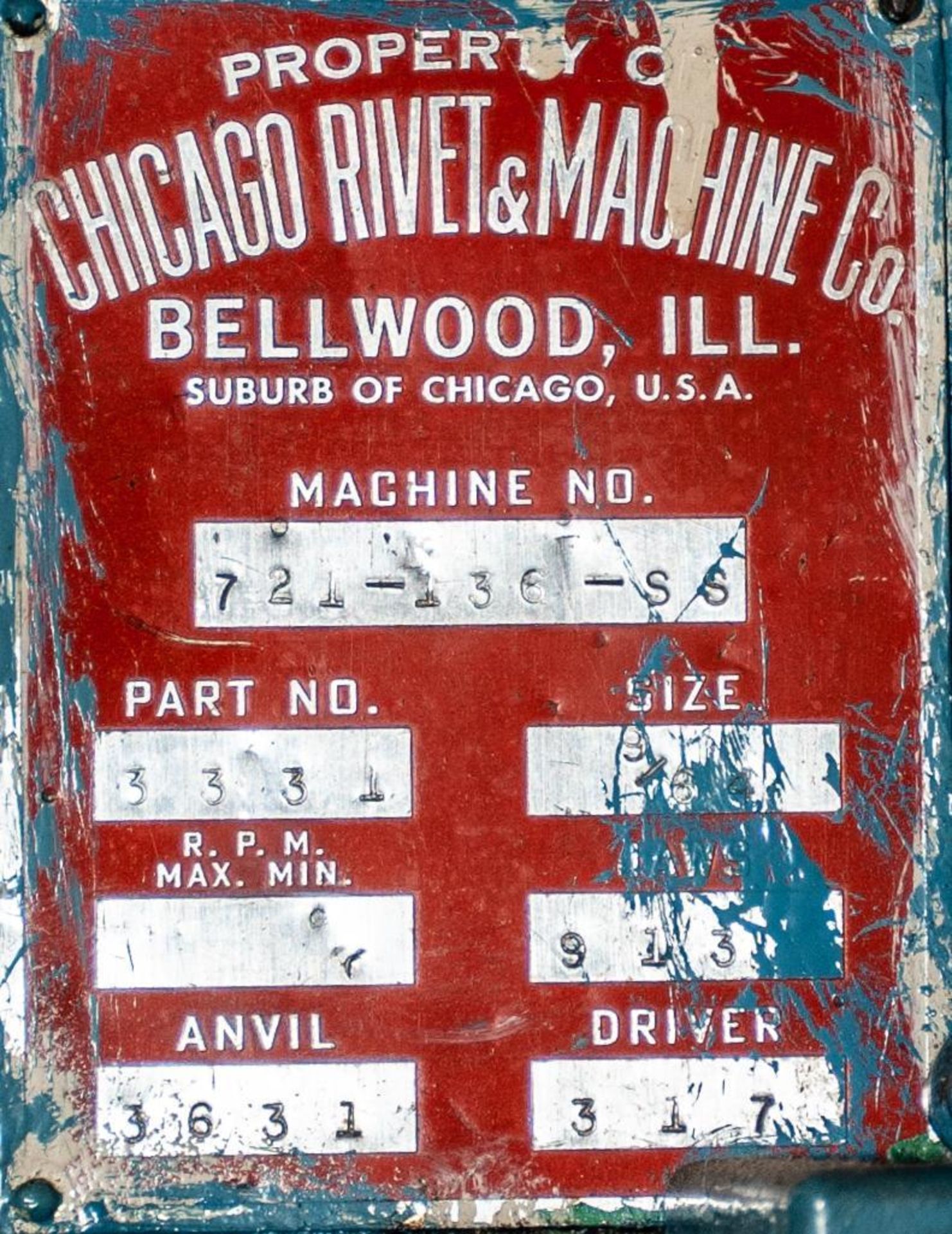 Chicago Rivet Machine Part # 3331, s/n 721-136 SS - Image 3 of 3