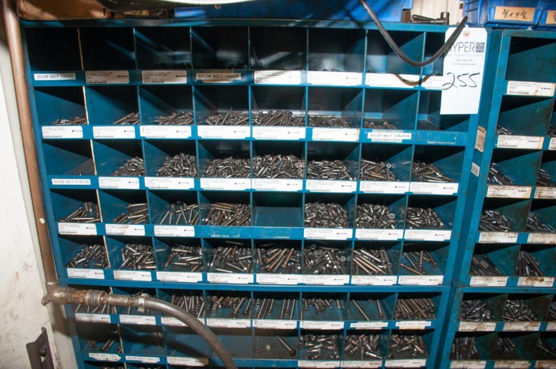 (2) Small Parts Racks (stacked) w/ Contents, Cap Head & Shoulder Bolts 1/4 x 1/4, 3/4 x 6" Shoulder - Image 2 of 3