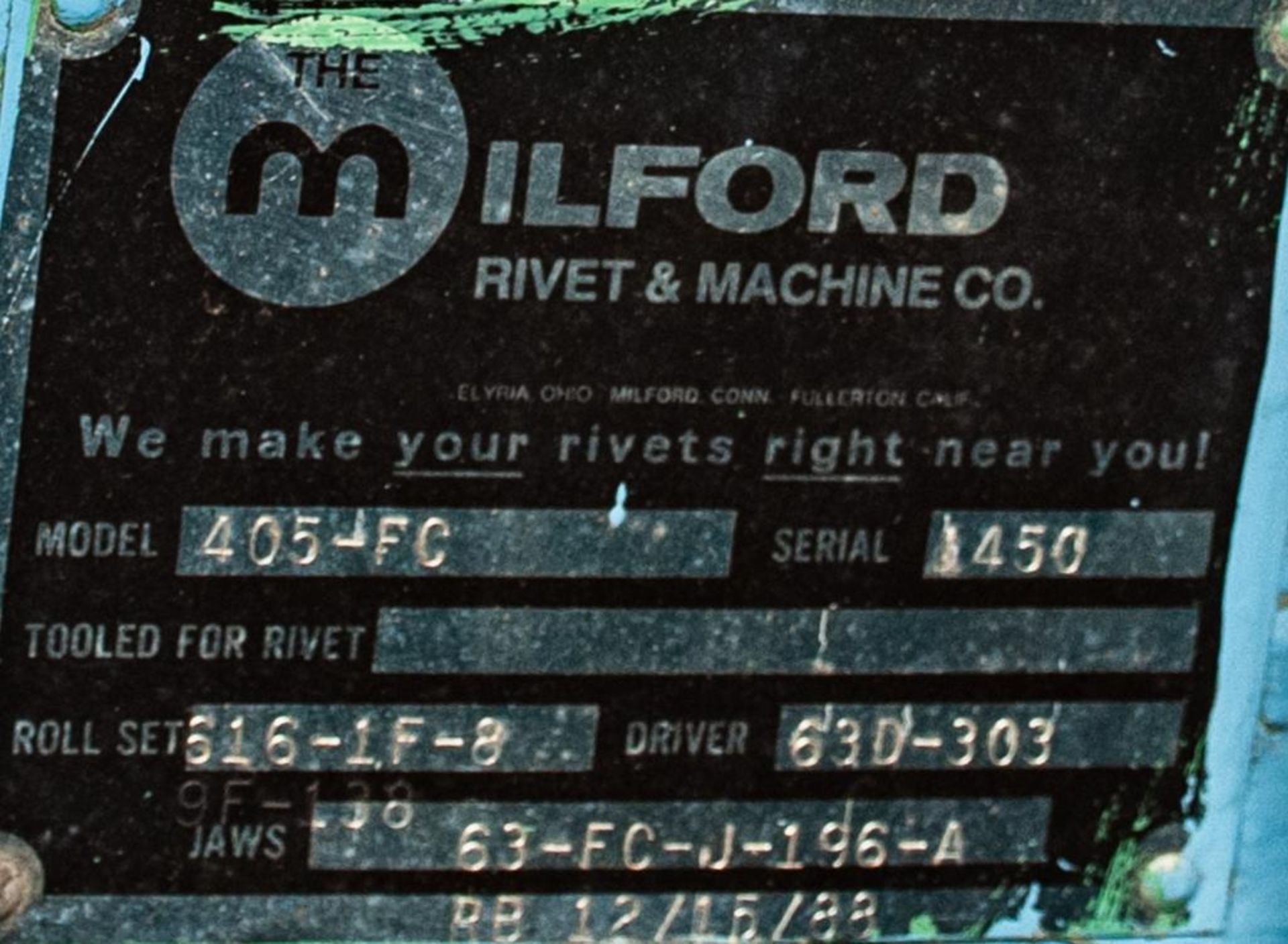 Milford Rivet Machine Mdl. 405-FC, s/n 1450 - Image 2 of 2