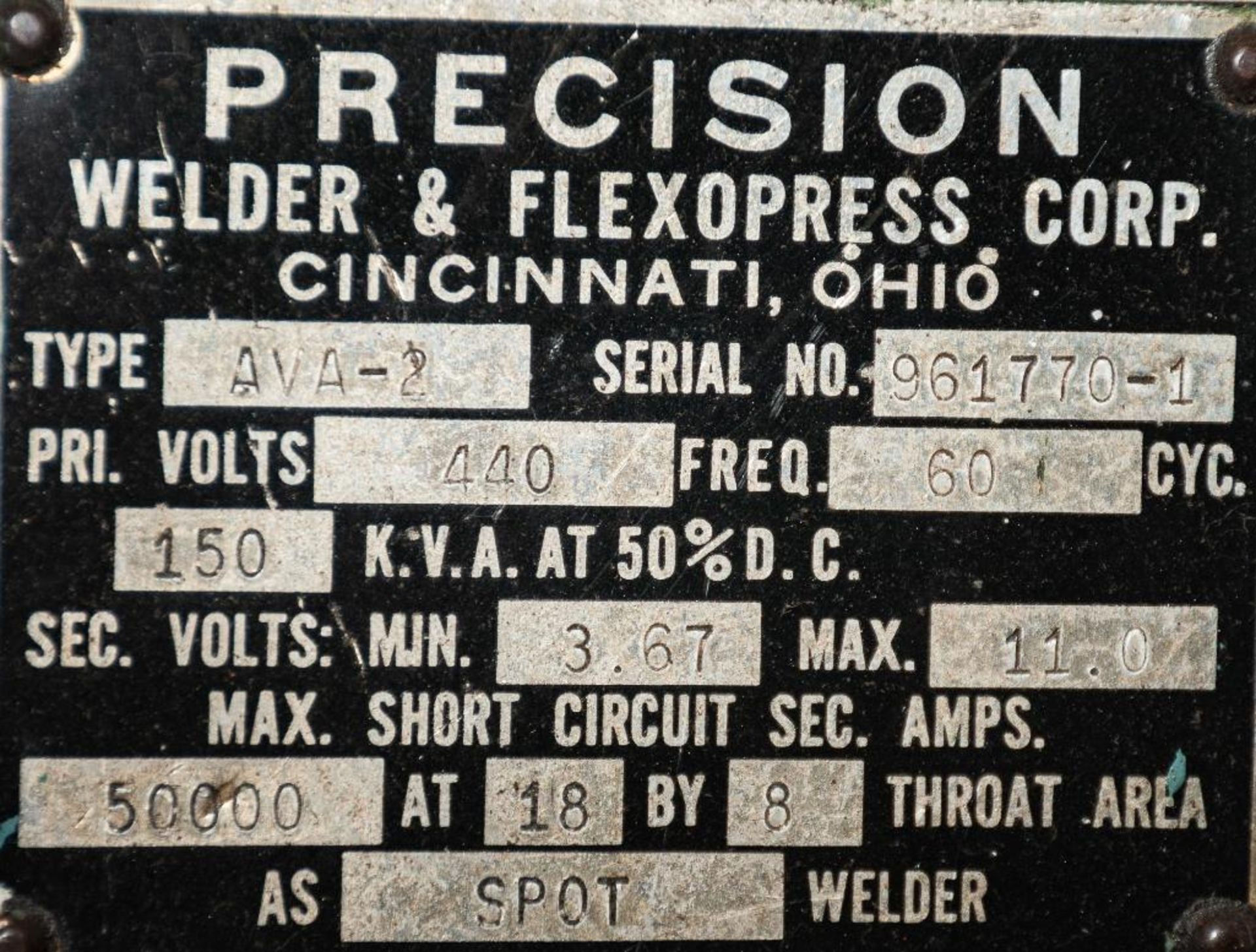 Precision Welder & Flexopress Spot Welder, Type AVA-2, s/n 961770-1, 150kva @ 50 Duty, w/ Weldchecke - Image 5 of 6